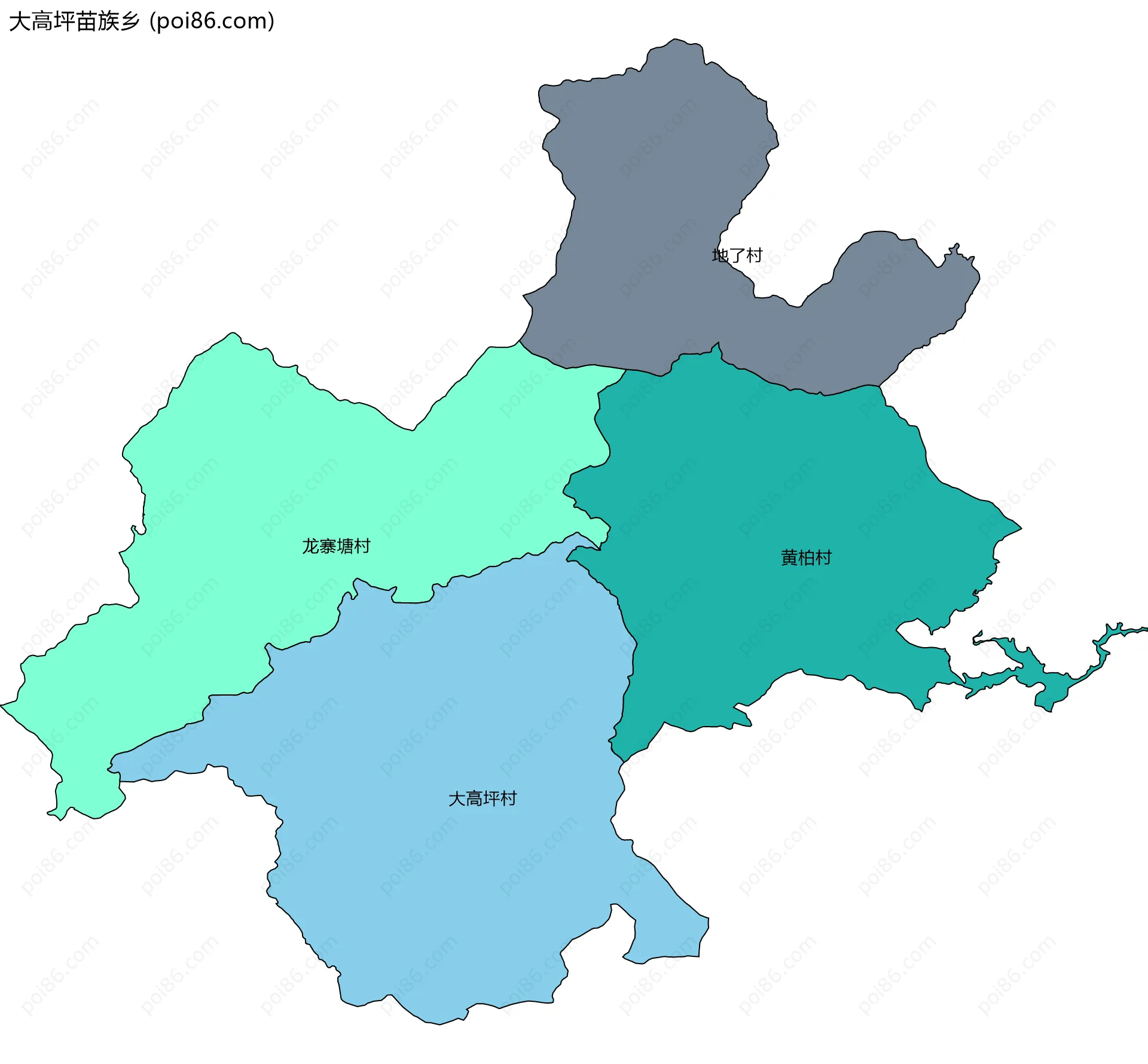 大高坪苗族乡边界地图(五级行政区划)