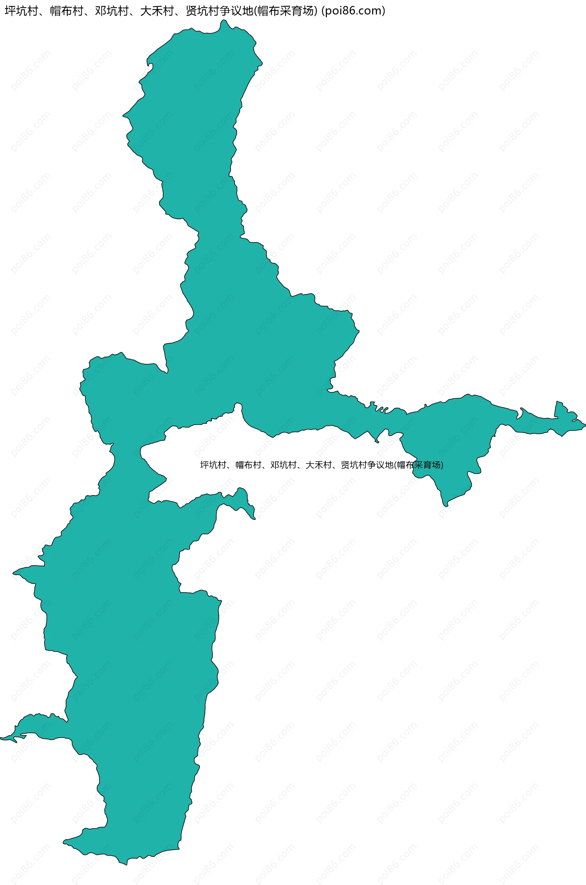 坪坑村、帽布村、邓坑村、大禾村、贤坑村争议地(帽布采育场)边界地图
