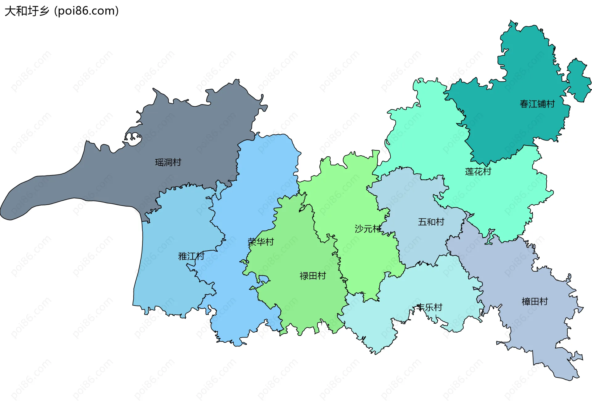大和圩乡边界地图(五级行政区划)