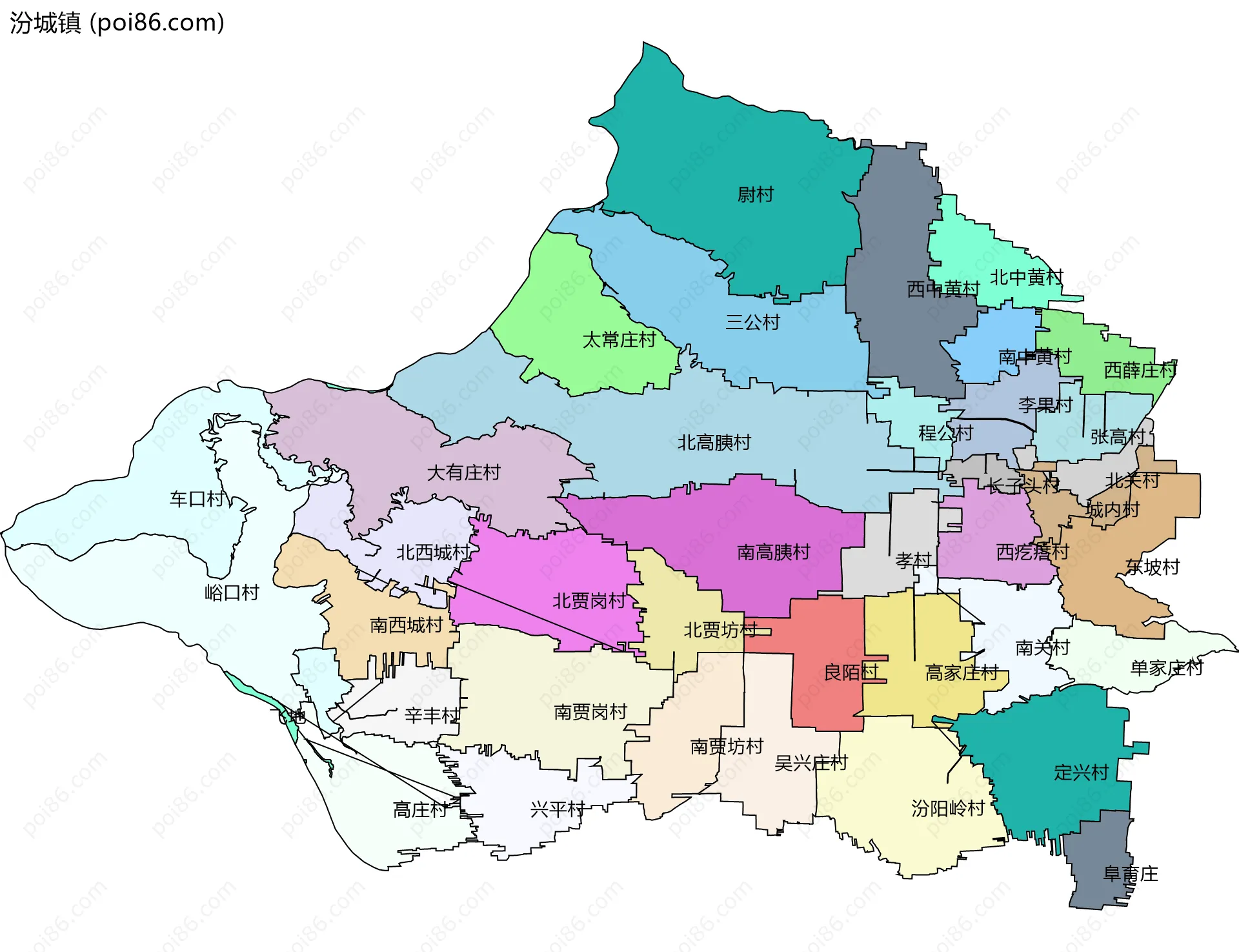 汾城镇边界地图(五级行政区划)