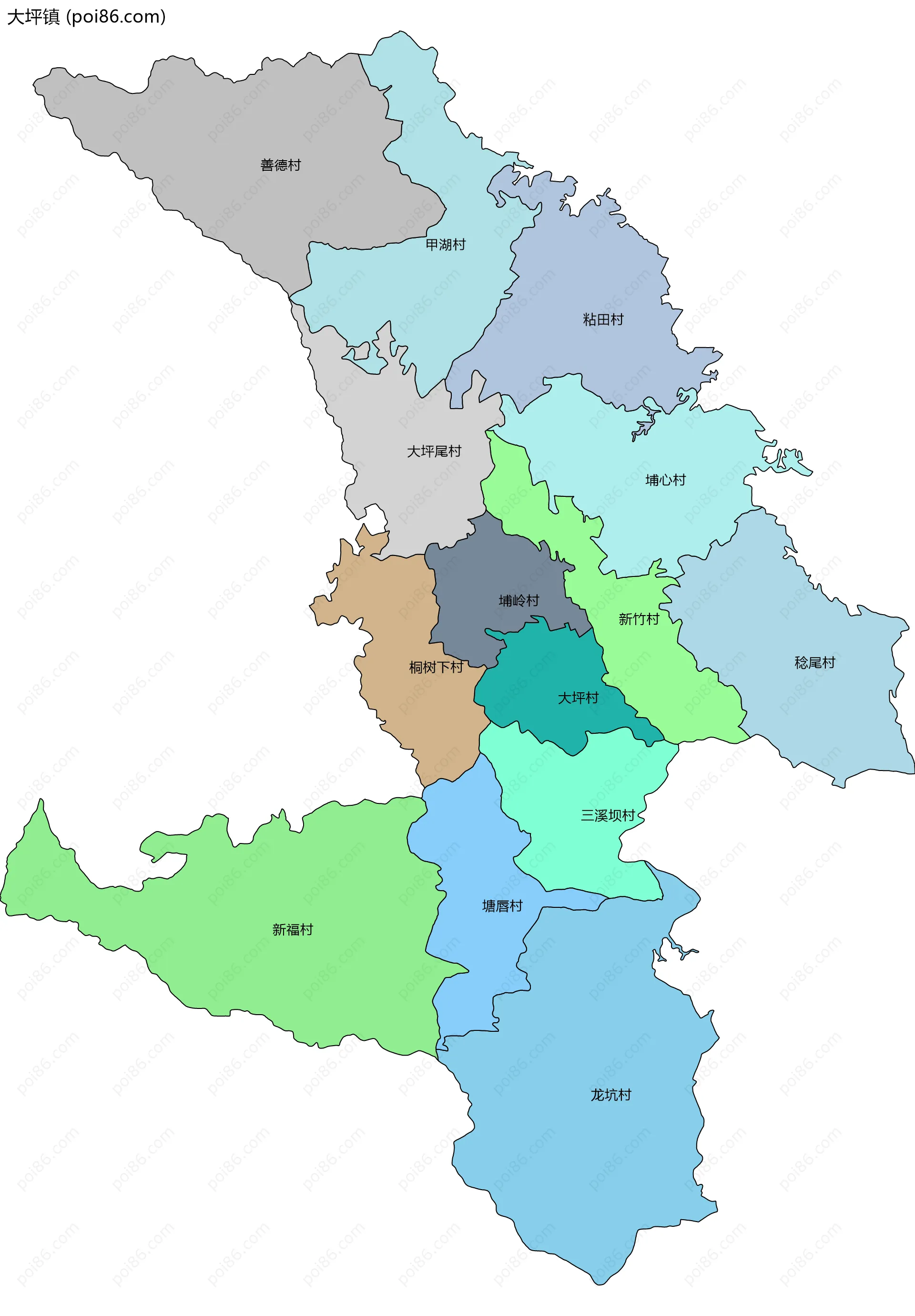 大坪镇边界地图(五级行政区划)