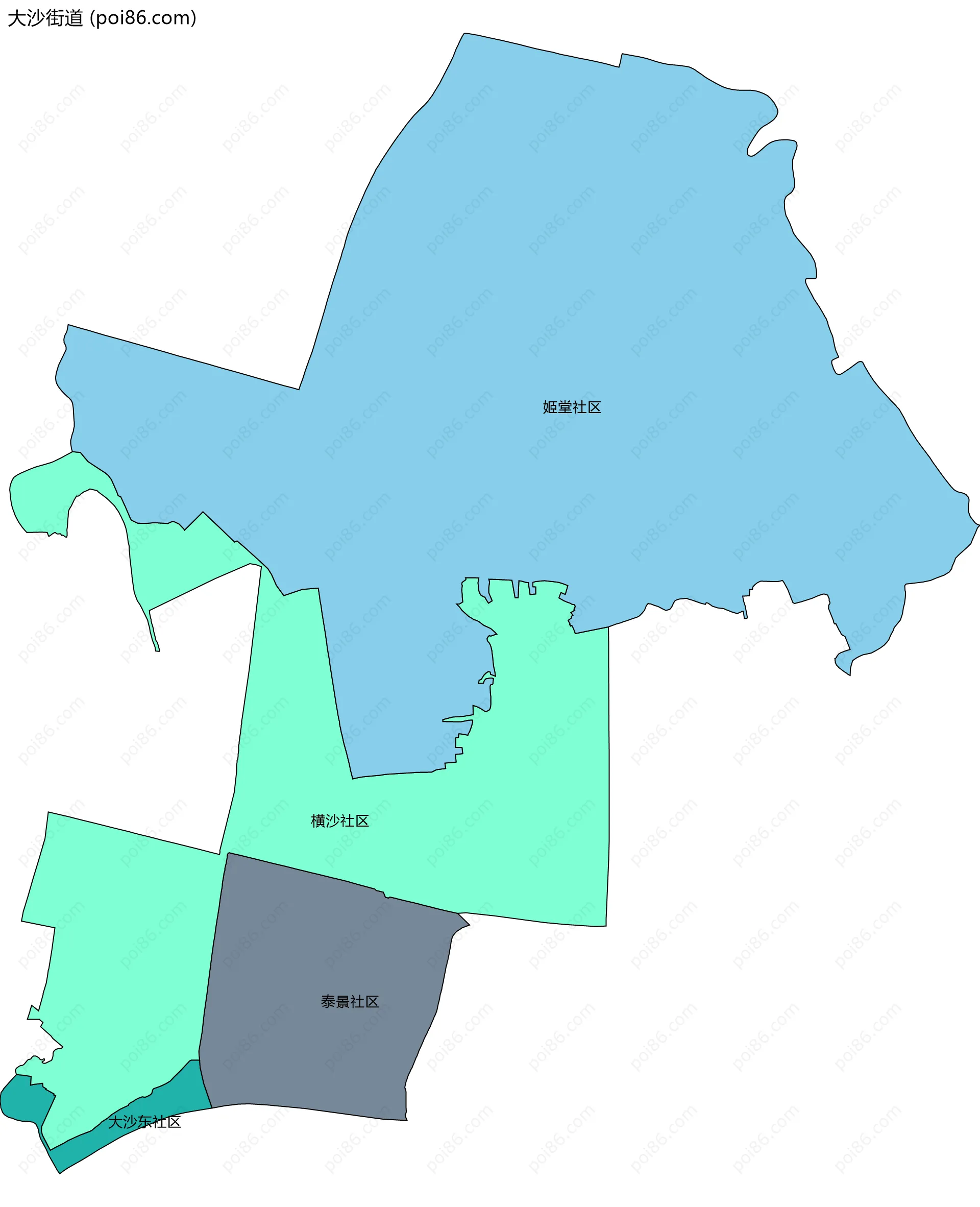 大沙街道边界地图(五级行政区划)