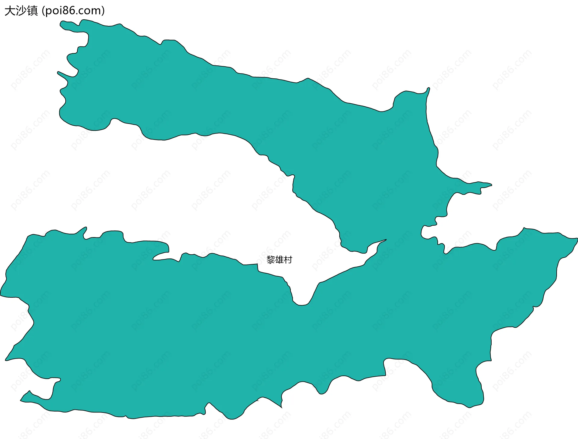 大沙镇边界地图(五级行政区划)