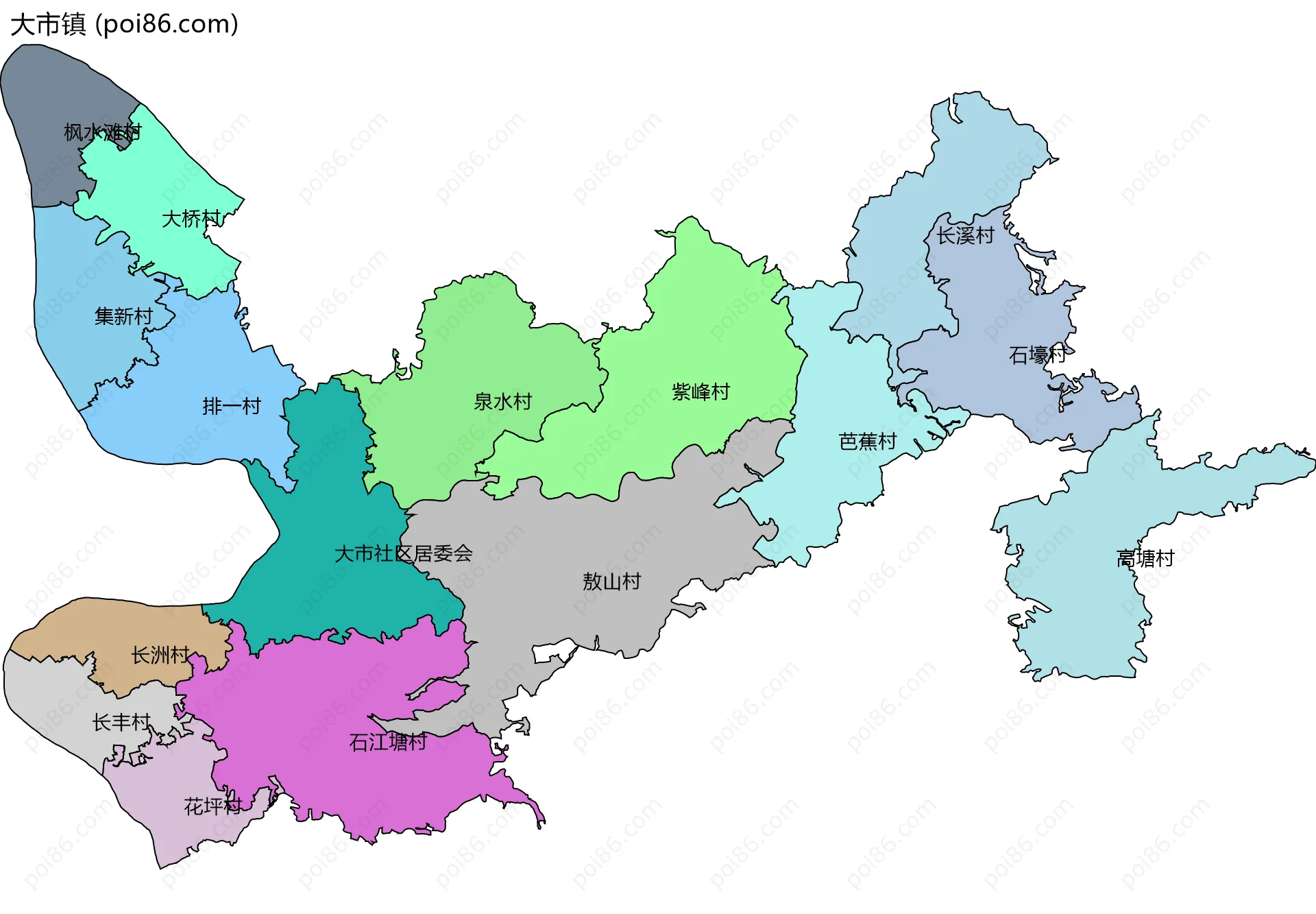 大市镇边界地图(五级行政区划)