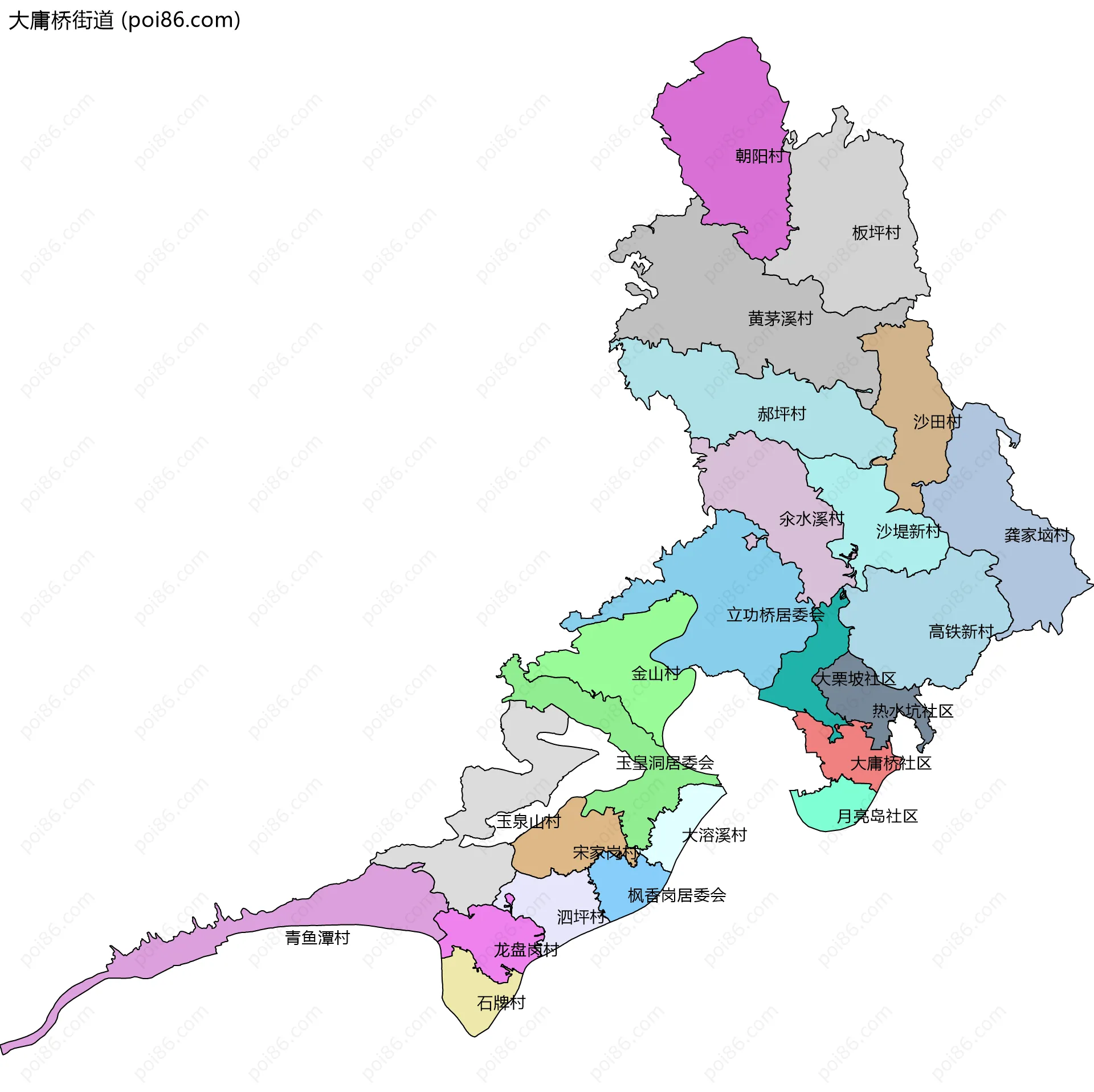 大庸桥街道边界地图(五级行政区划)