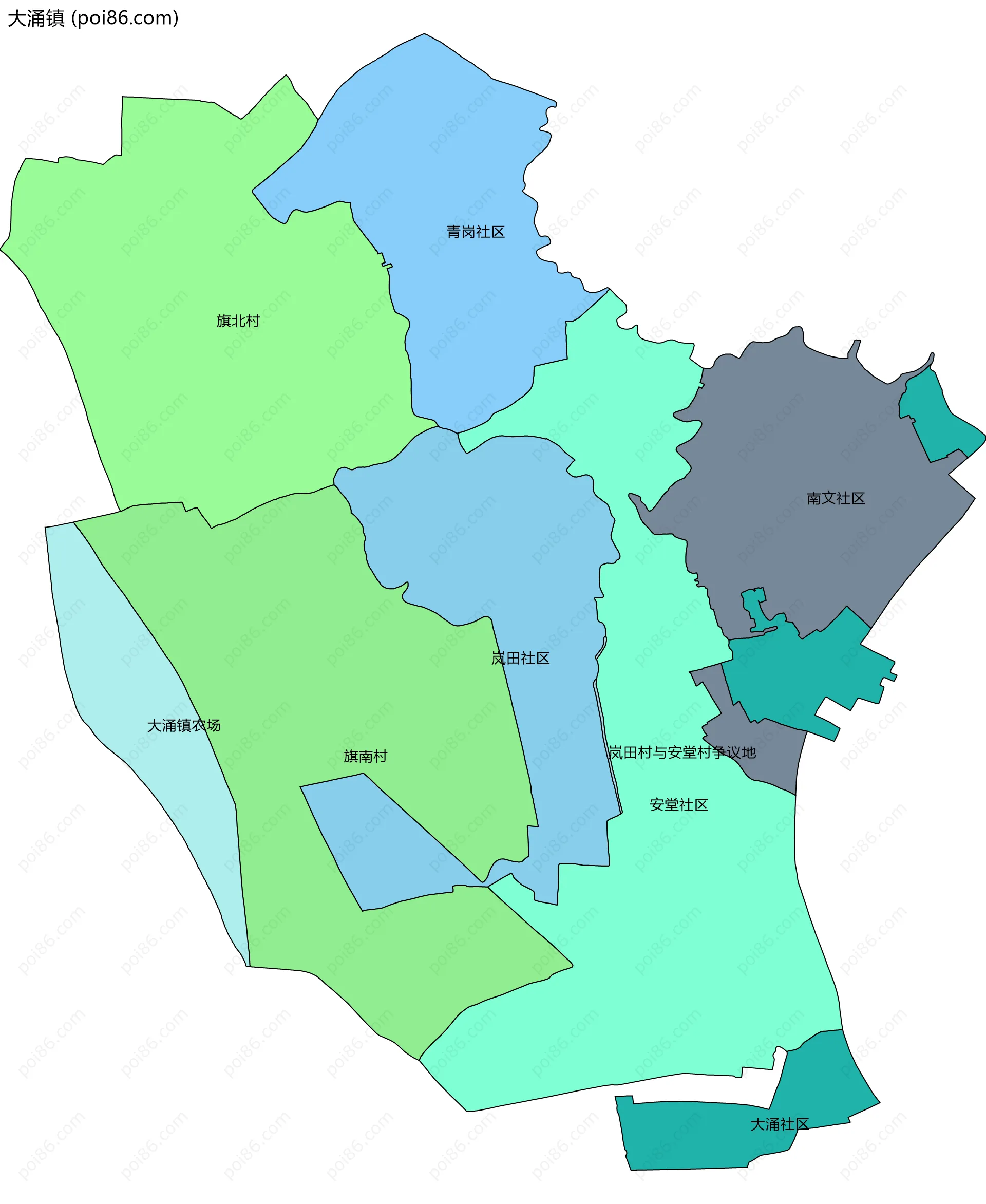 大涌镇边界地图(五级行政区划)