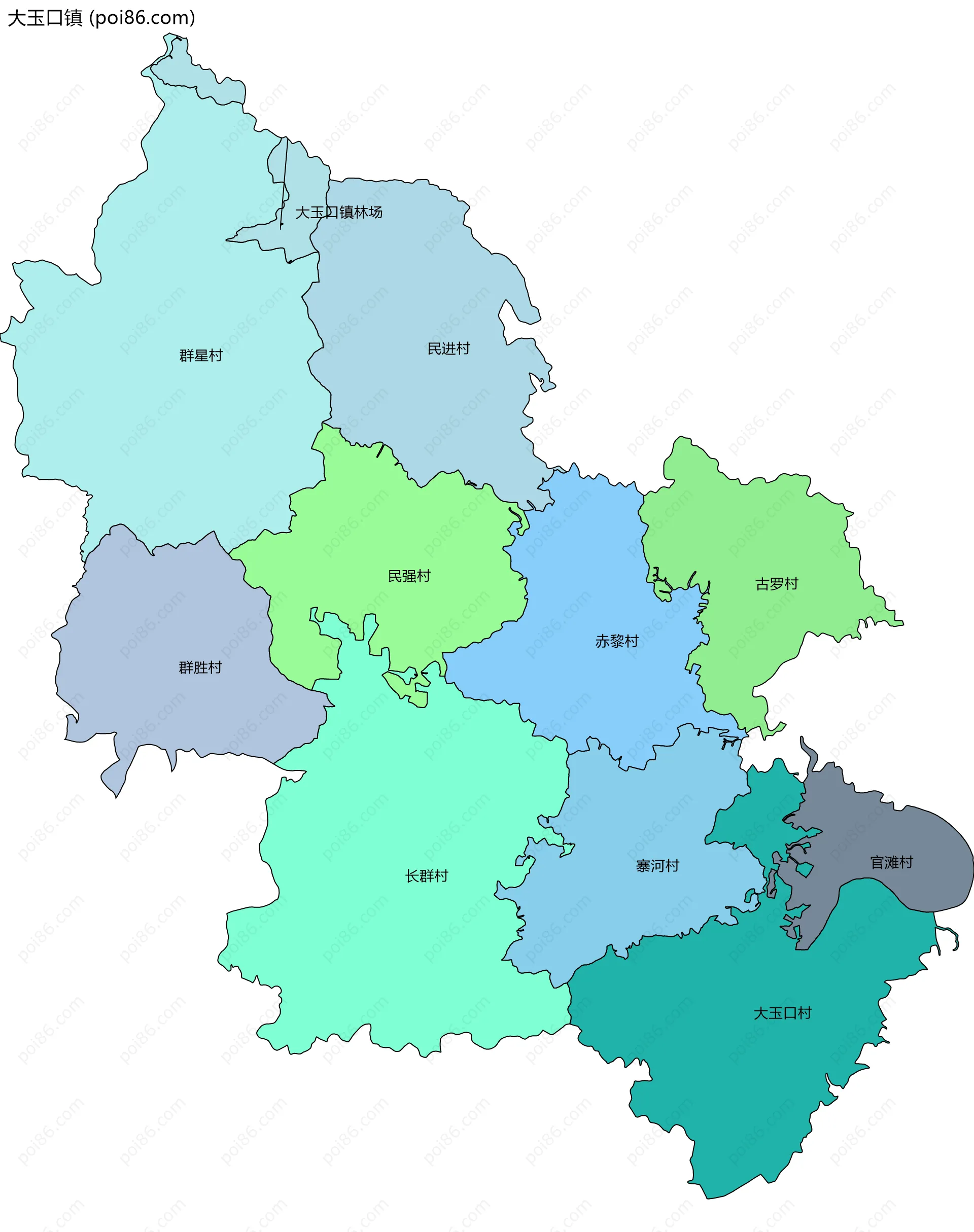 大玉口镇边界地图(五级行政区划)