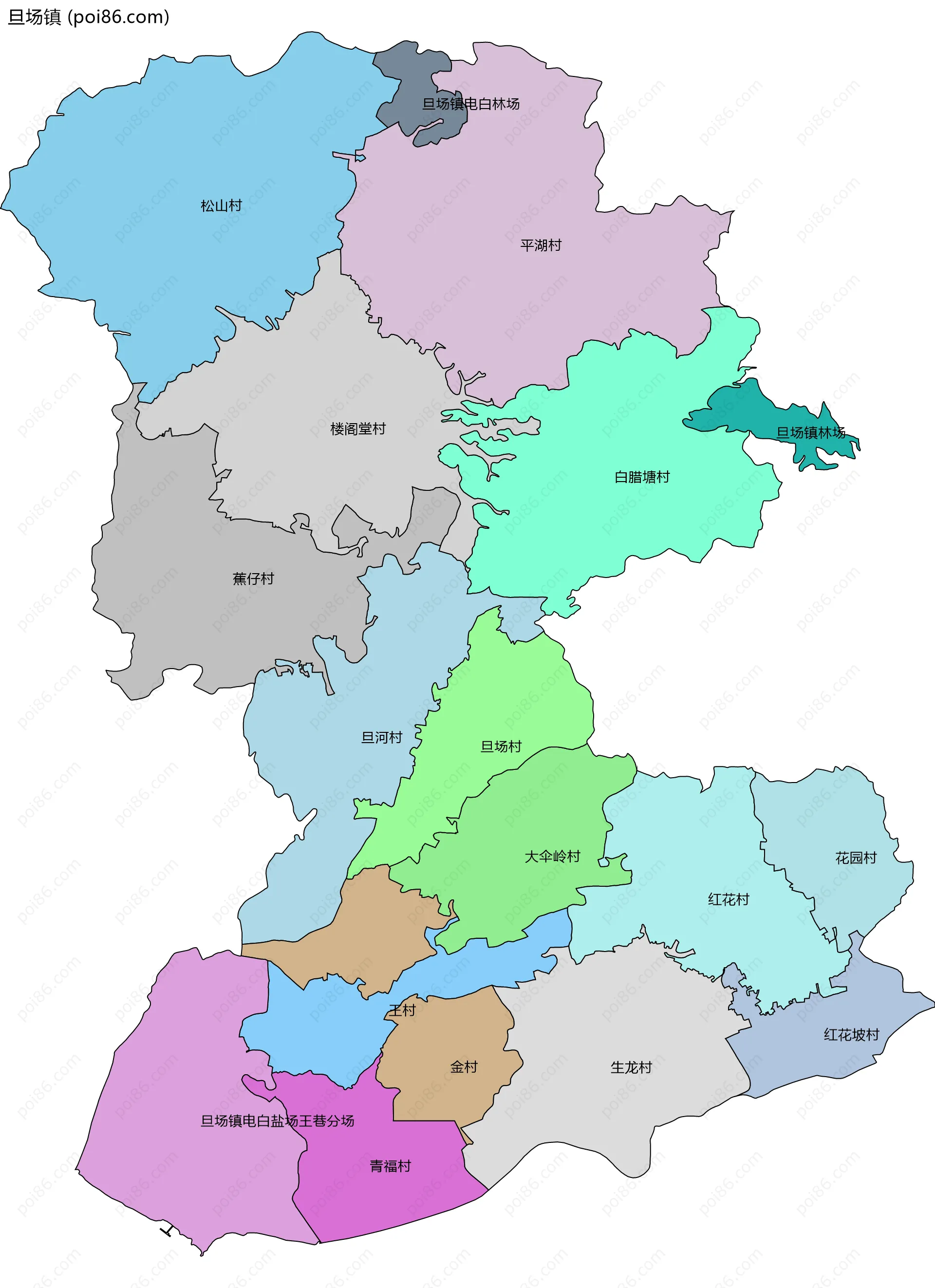 旦场镇边界地图(五级行政区划)