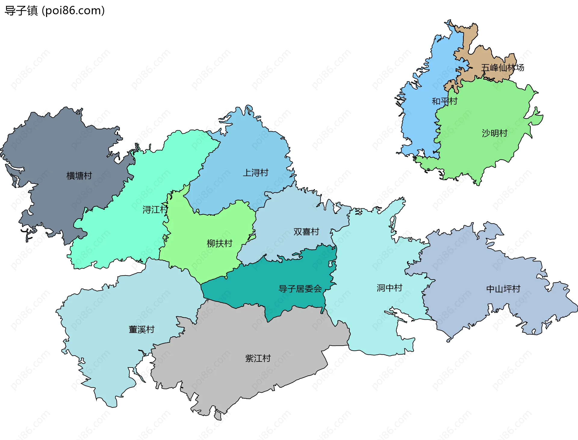 导子镇边界地图(五级行政区划)