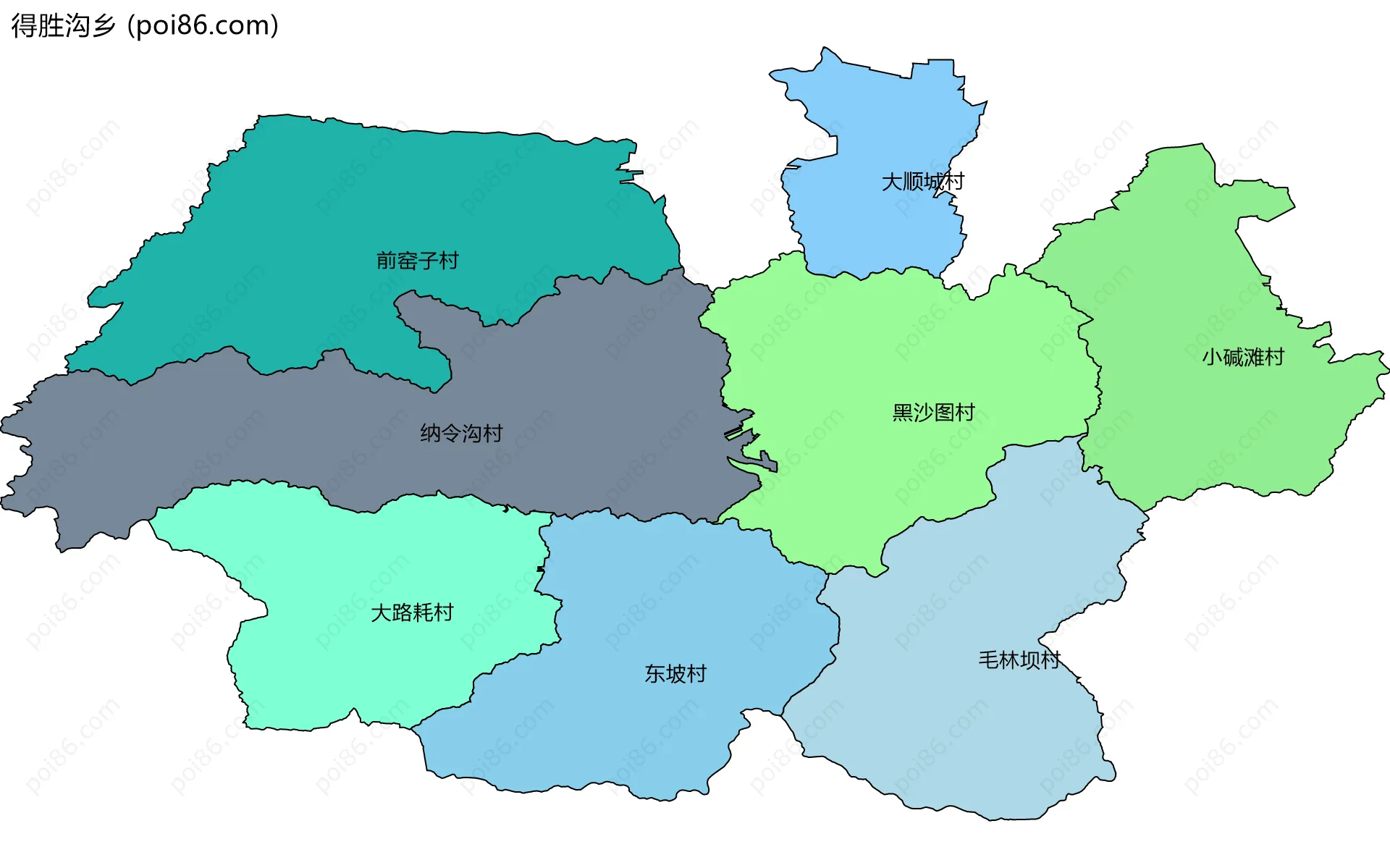 得胜沟乡边界地图(五级行政区划)