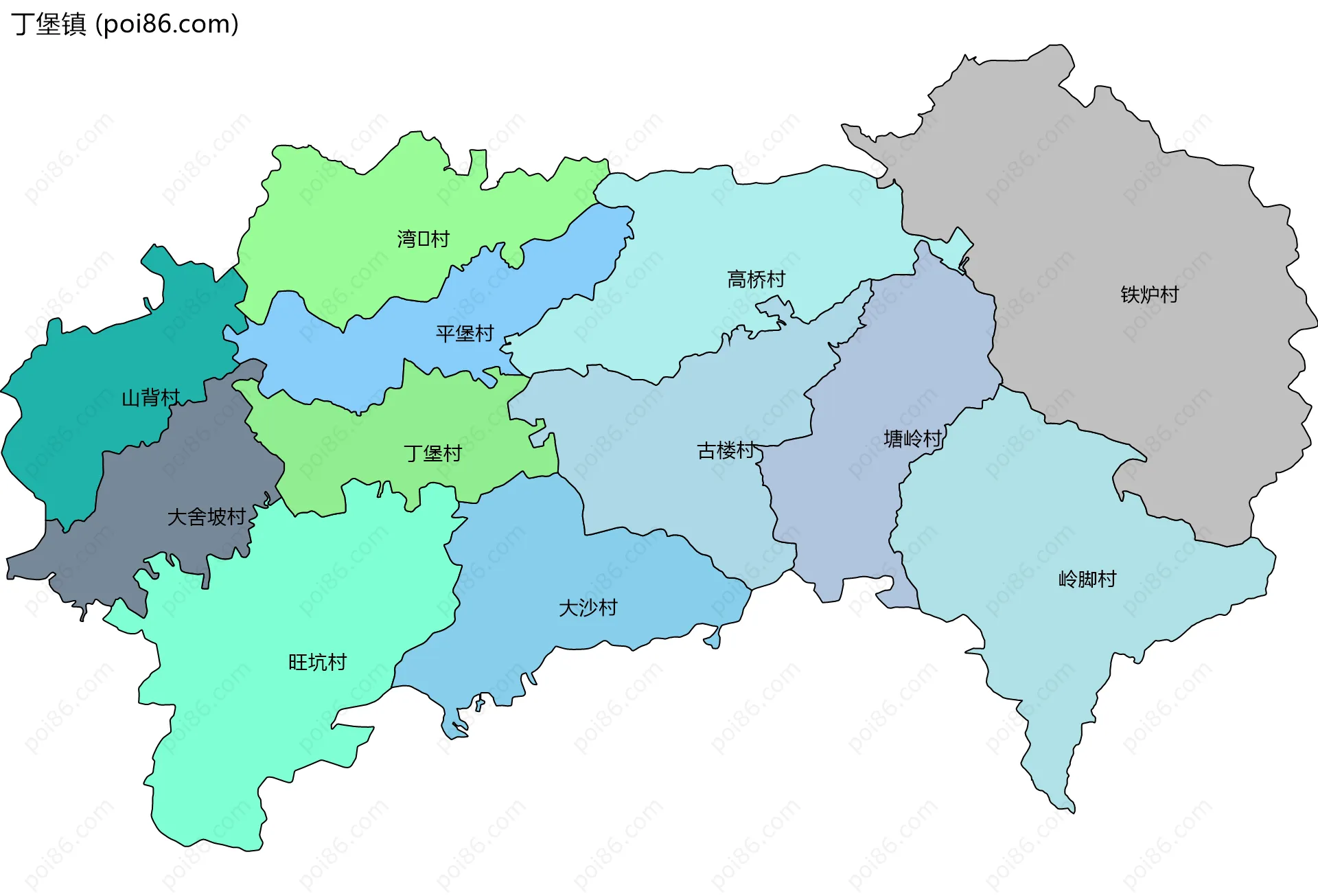 丁堡镇边界地图(五级行政区划)