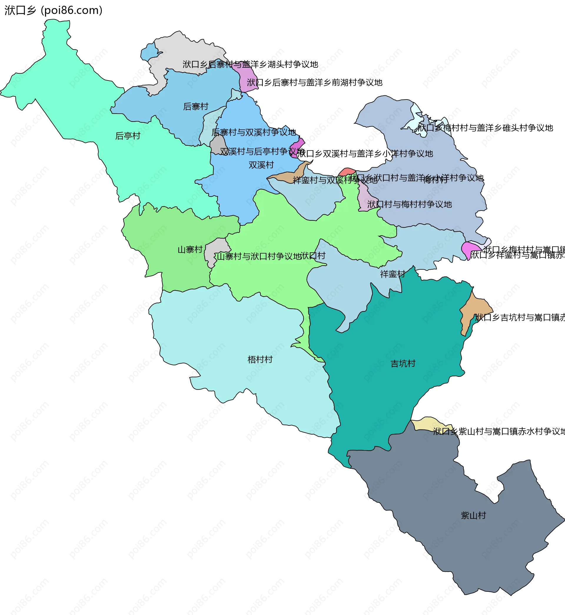 洑口乡边界地图(五级行政区划)