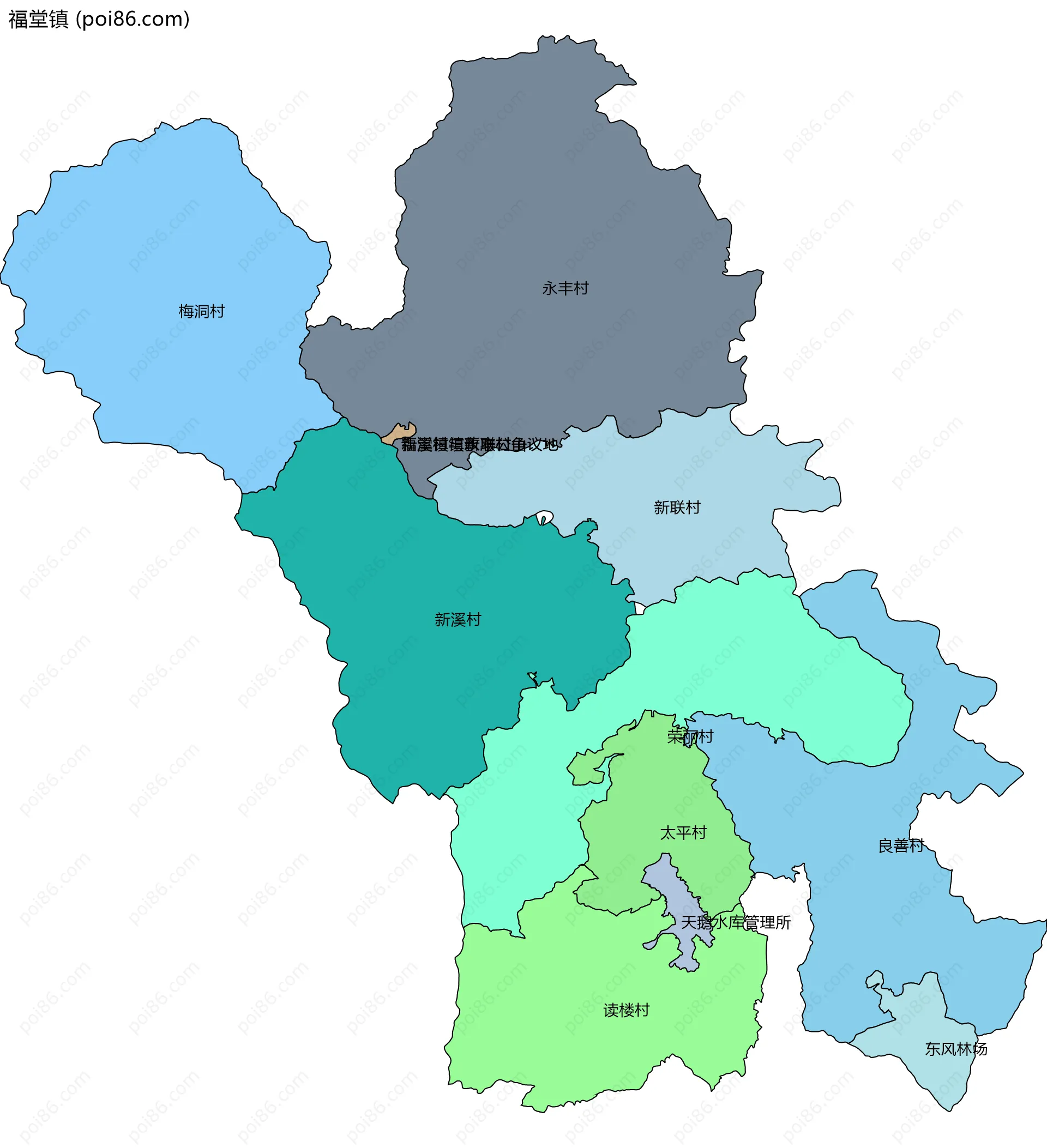 福堂镇边界地图(五级行政区划)