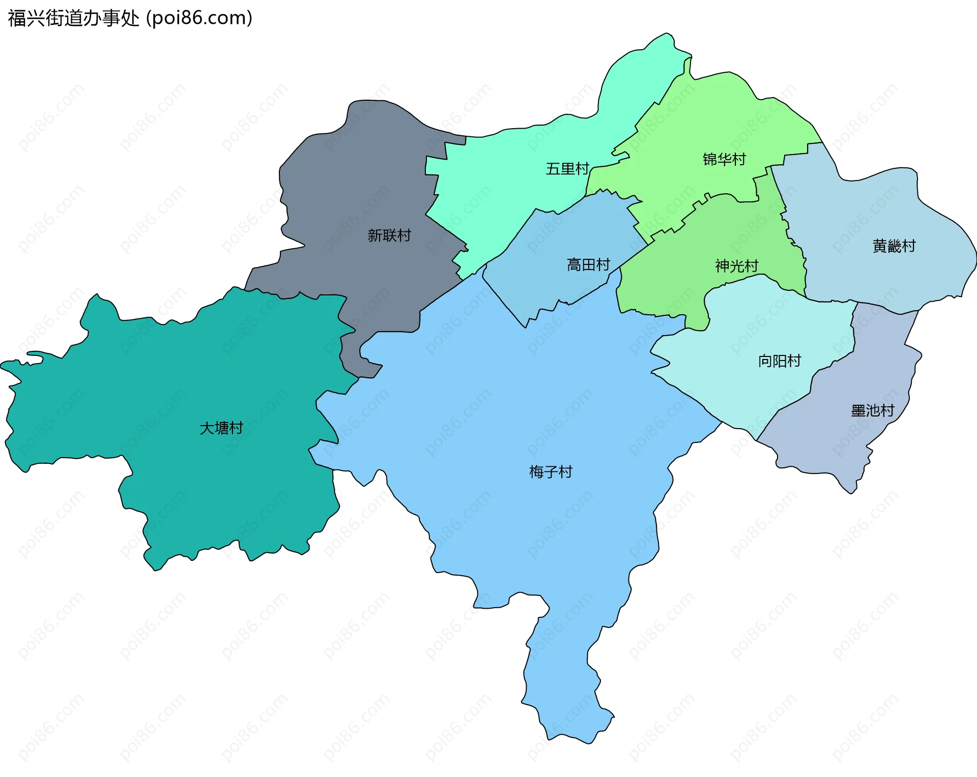 福兴街道办事处边界地图(五级行政区划)