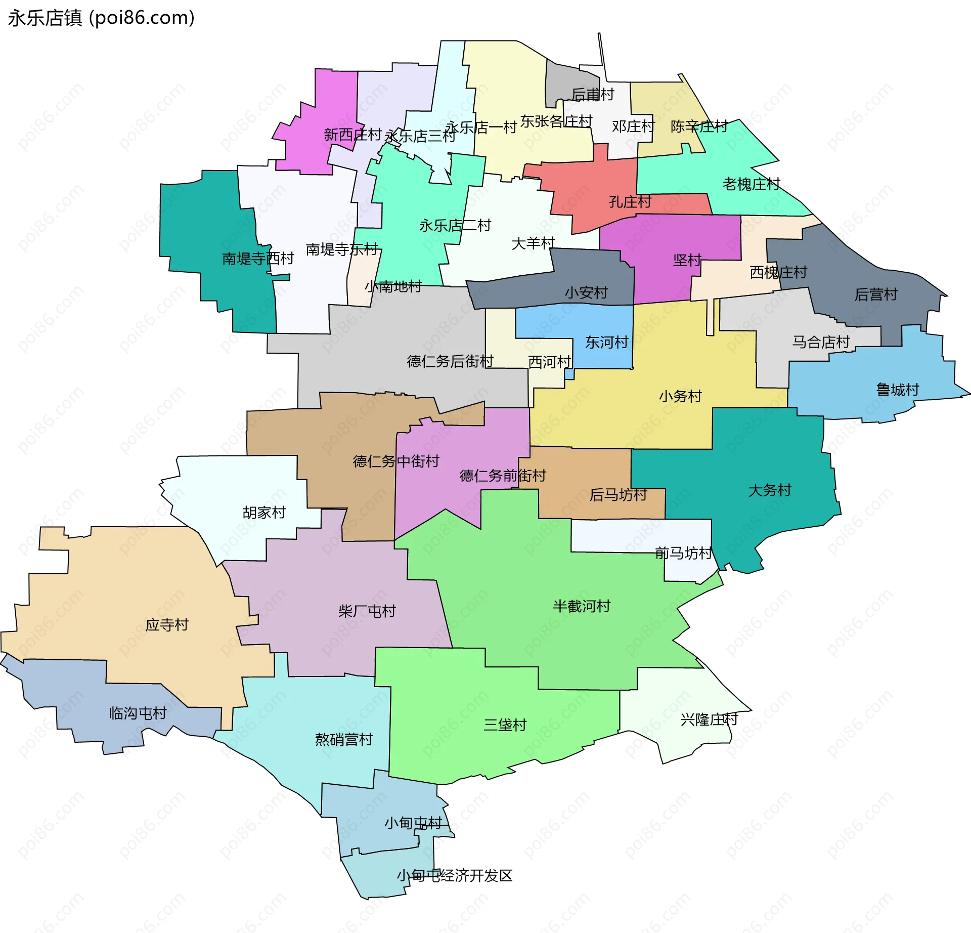 永乐店镇边界地图(五级行政区划)