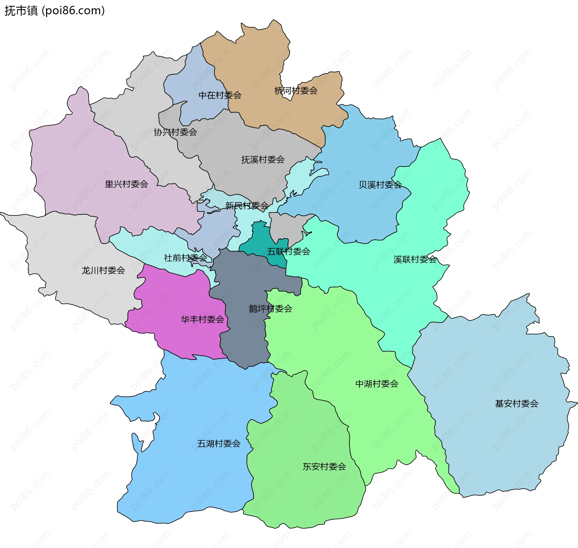 抚市镇边界地图(五级行政区划)