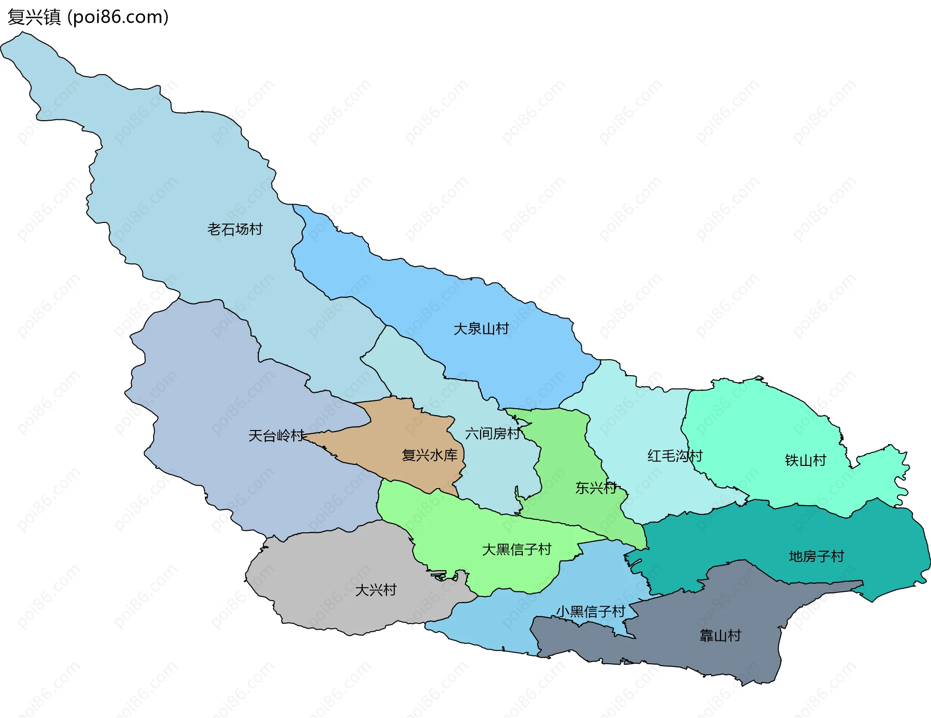复兴镇边界地图(五级行政区划)