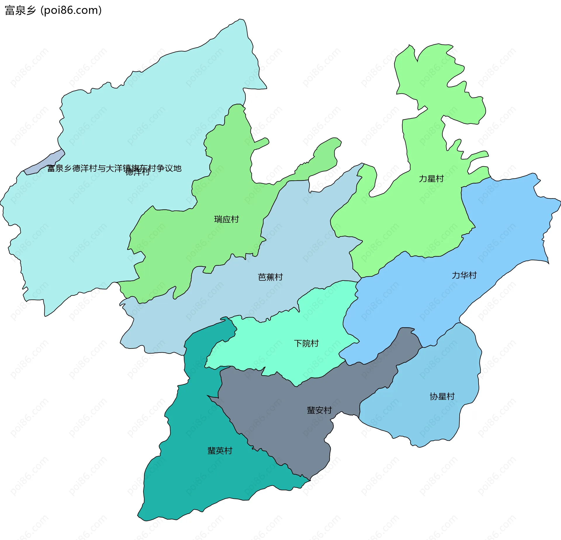富泉乡边界地图(五级行政区划)