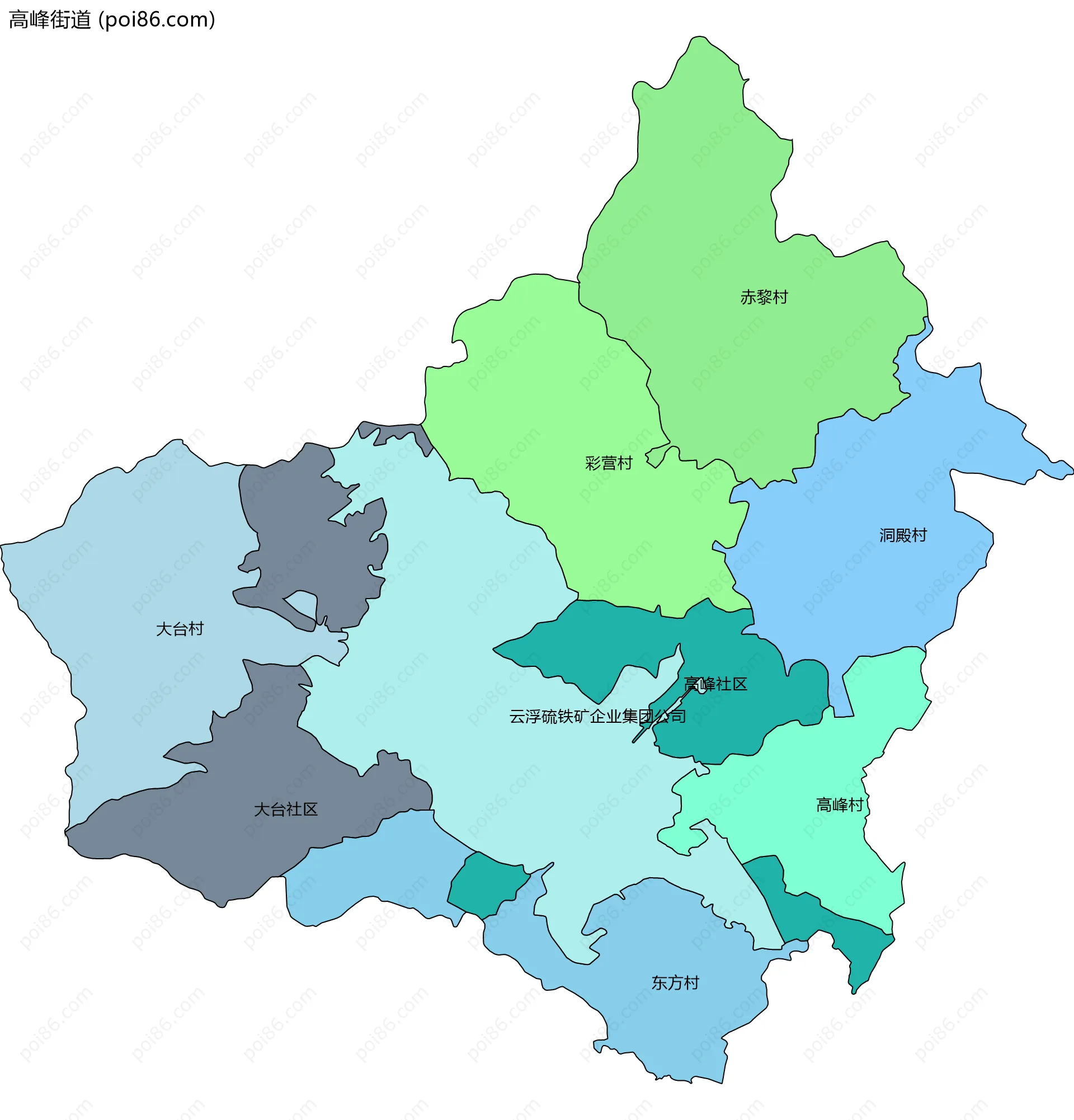 高峰街道边界地图(五级行政区划)