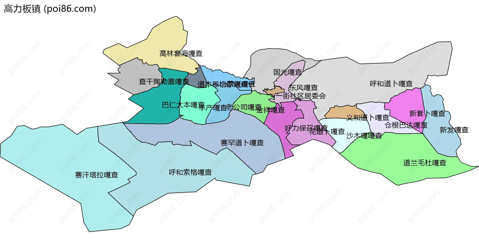 高力板镇边界地图(五级行政区划)