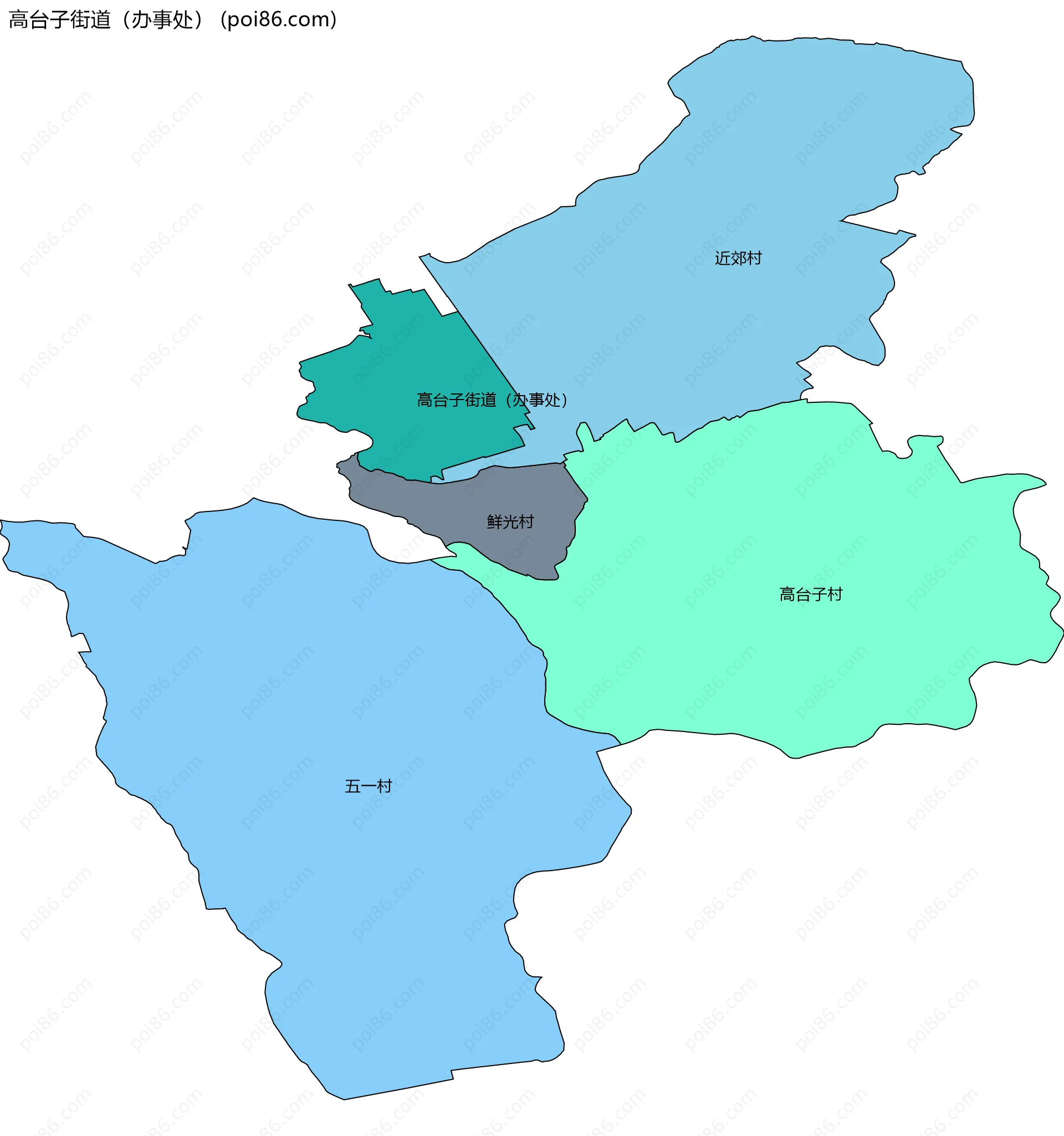 高台子街道（办事处）边界地图(五级行政区划)