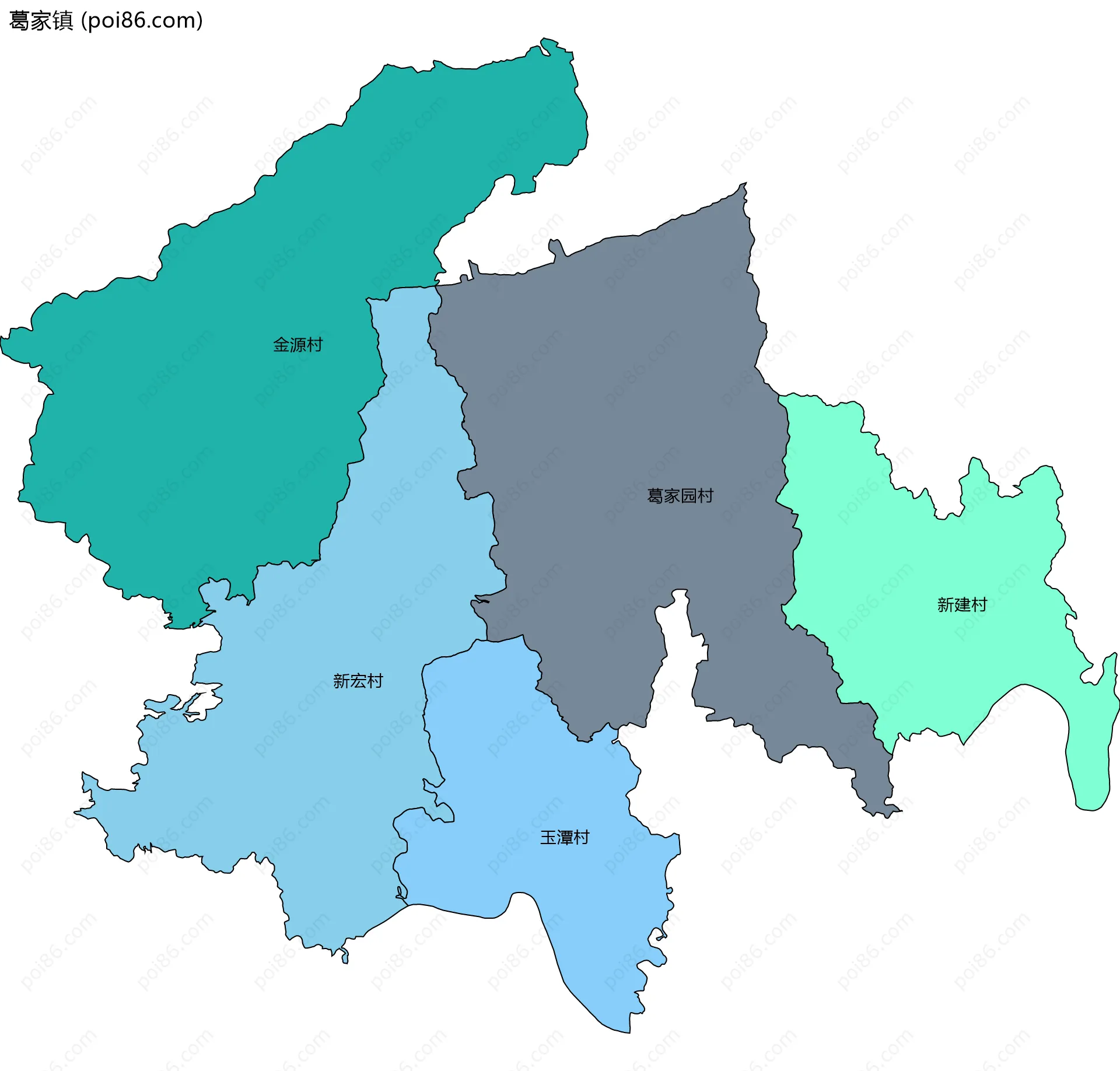 葛家镇边界地图(五级行政区划)