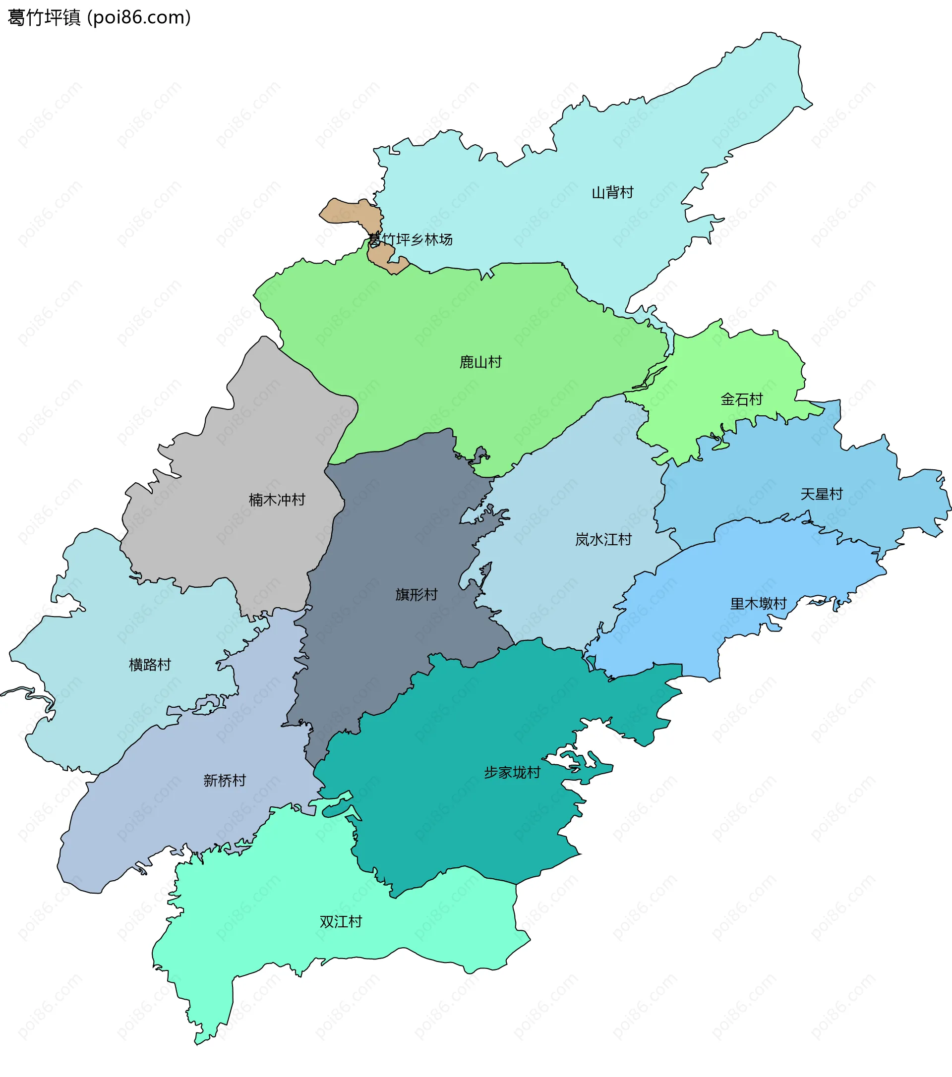 葛竹坪镇边界地图(五级行政区划)