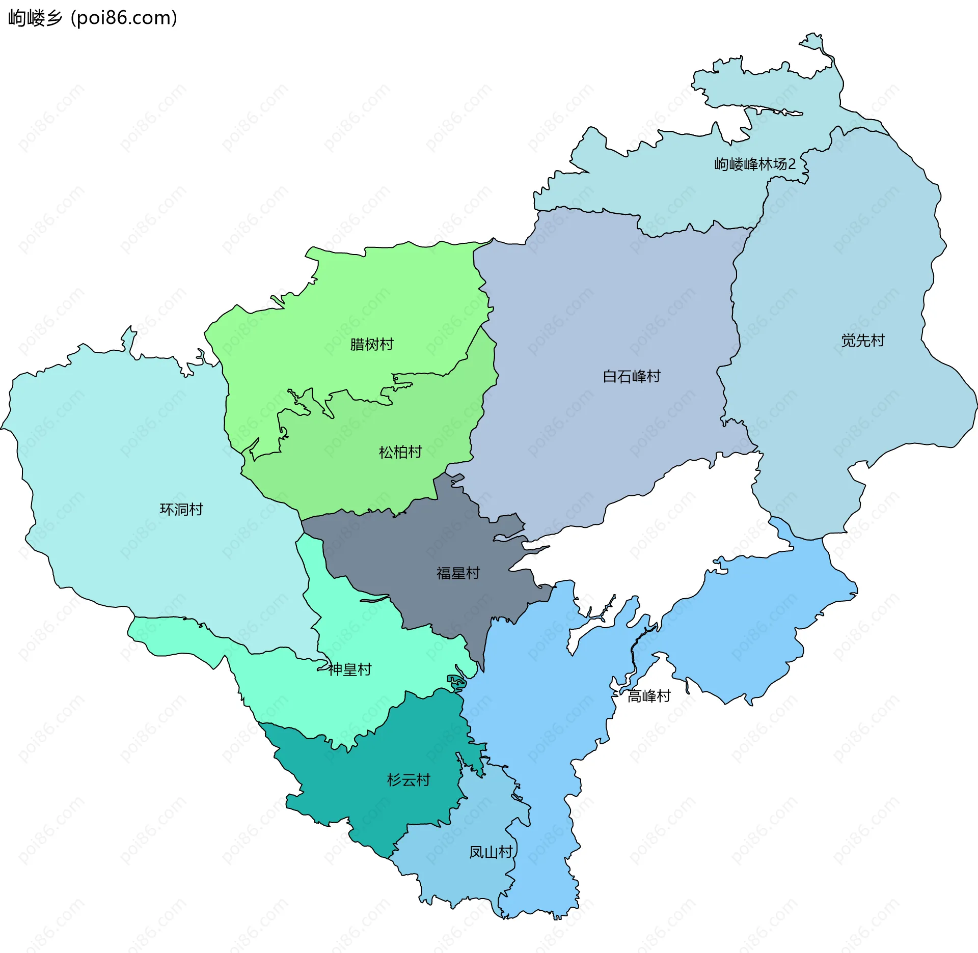 岣嵝乡边界地图(五级行政区划)