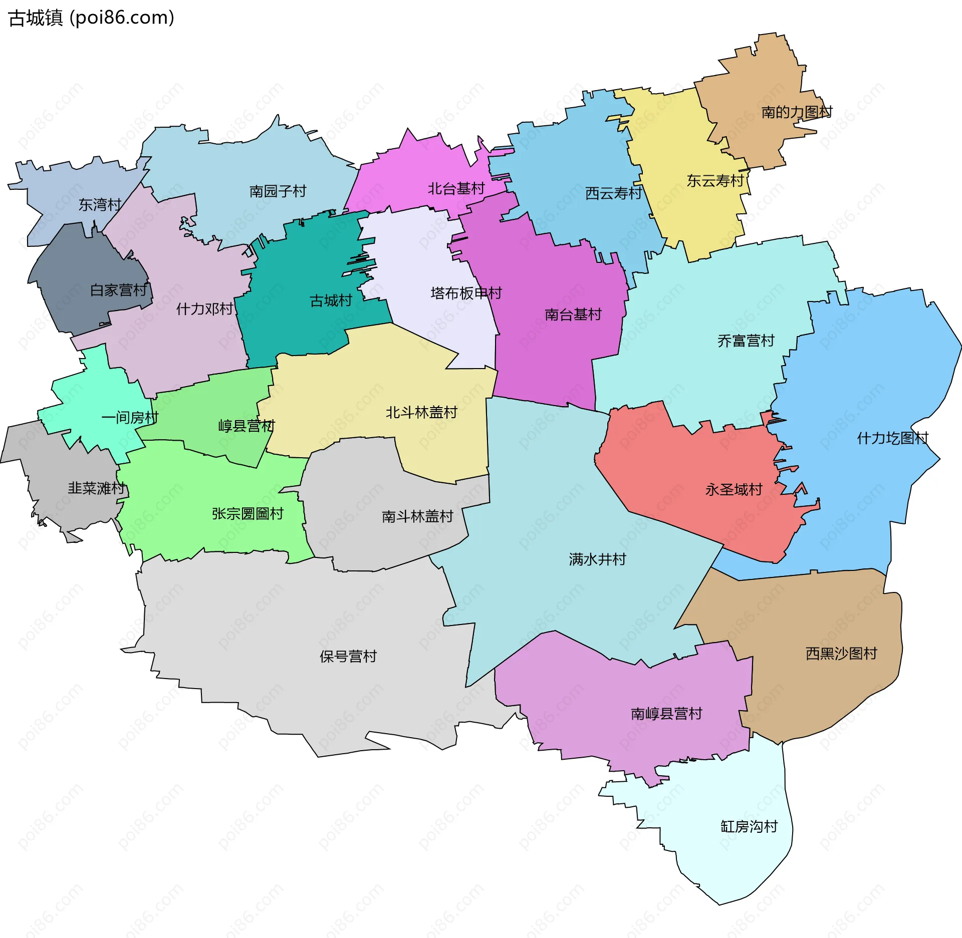 古城镇边界地图(五级行政区划)