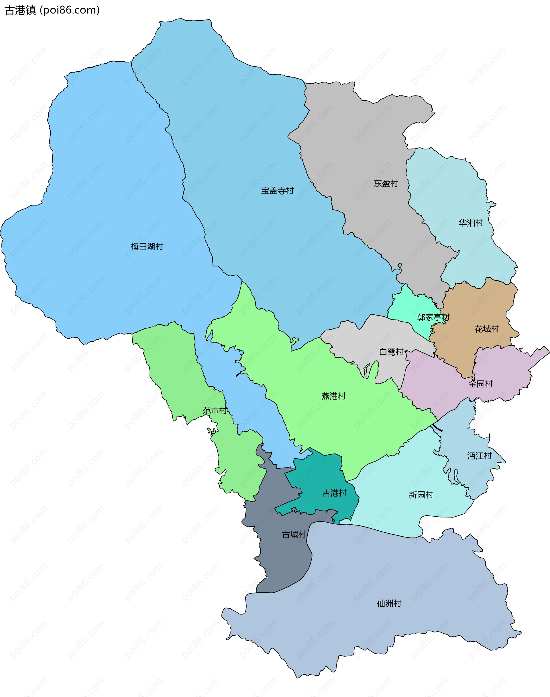 古港镇边界地图(五级行政区划)