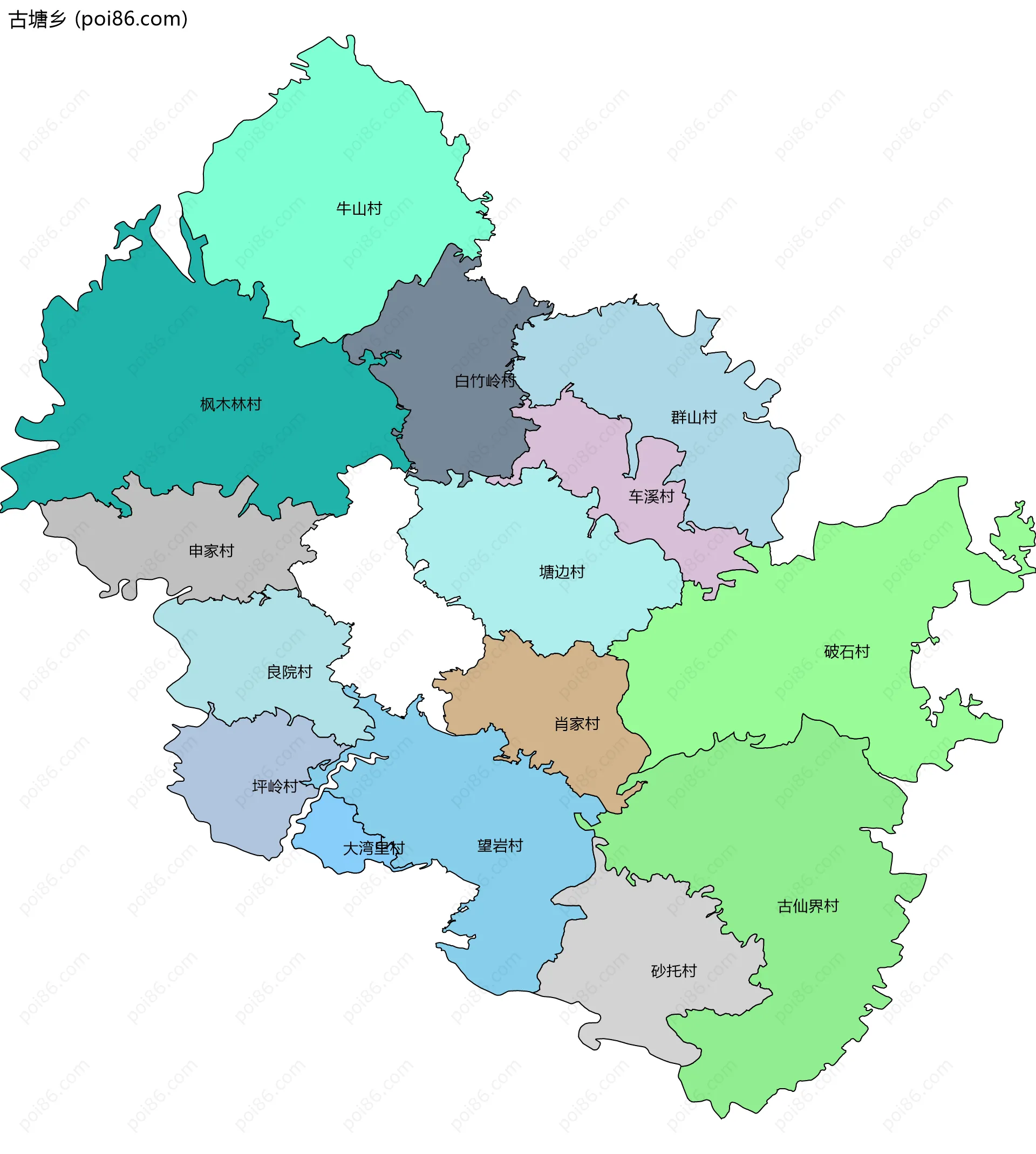 古塘乡边界地图(五级行政区划)