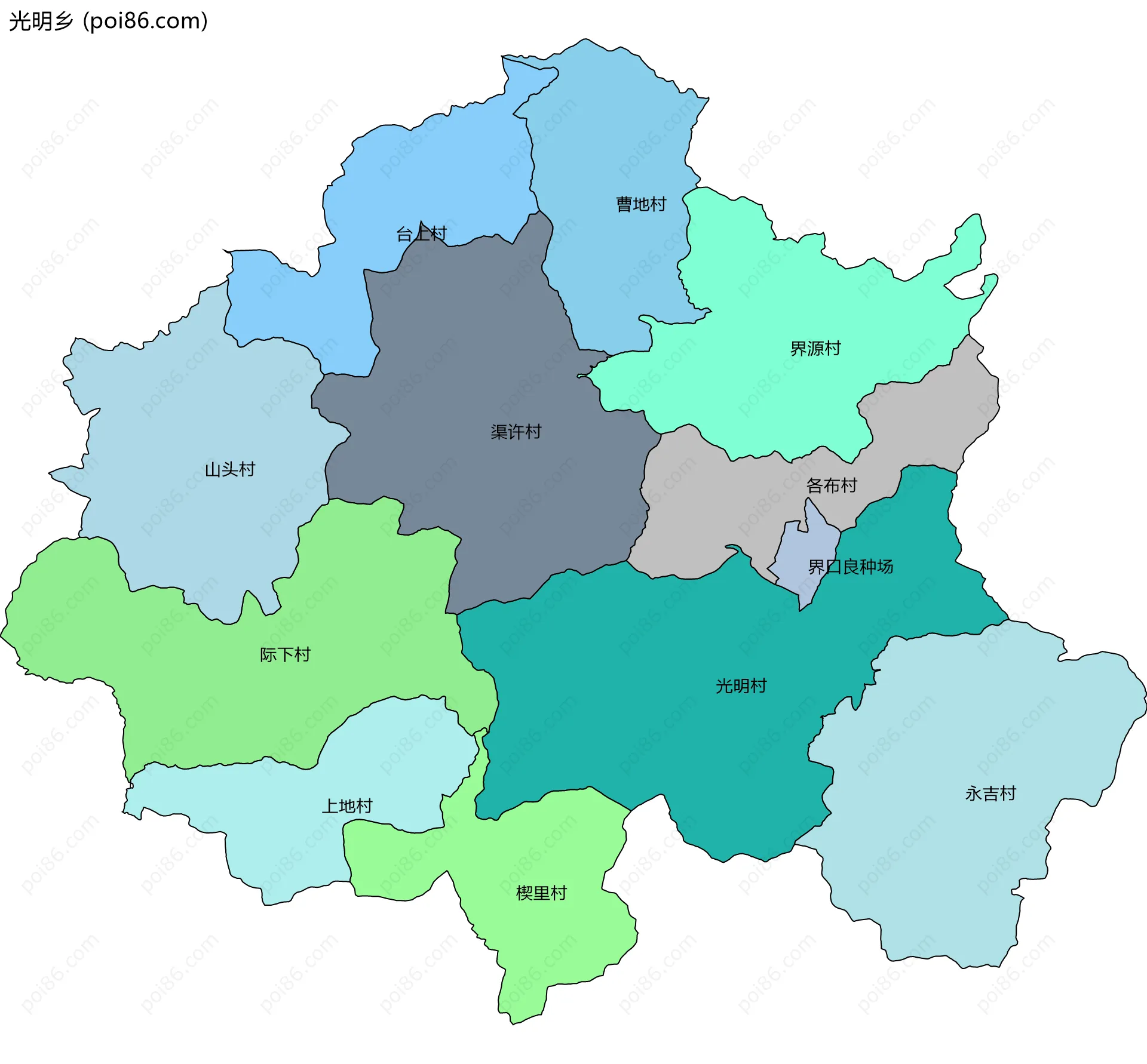 光明乡边界地图(五级行政区划)