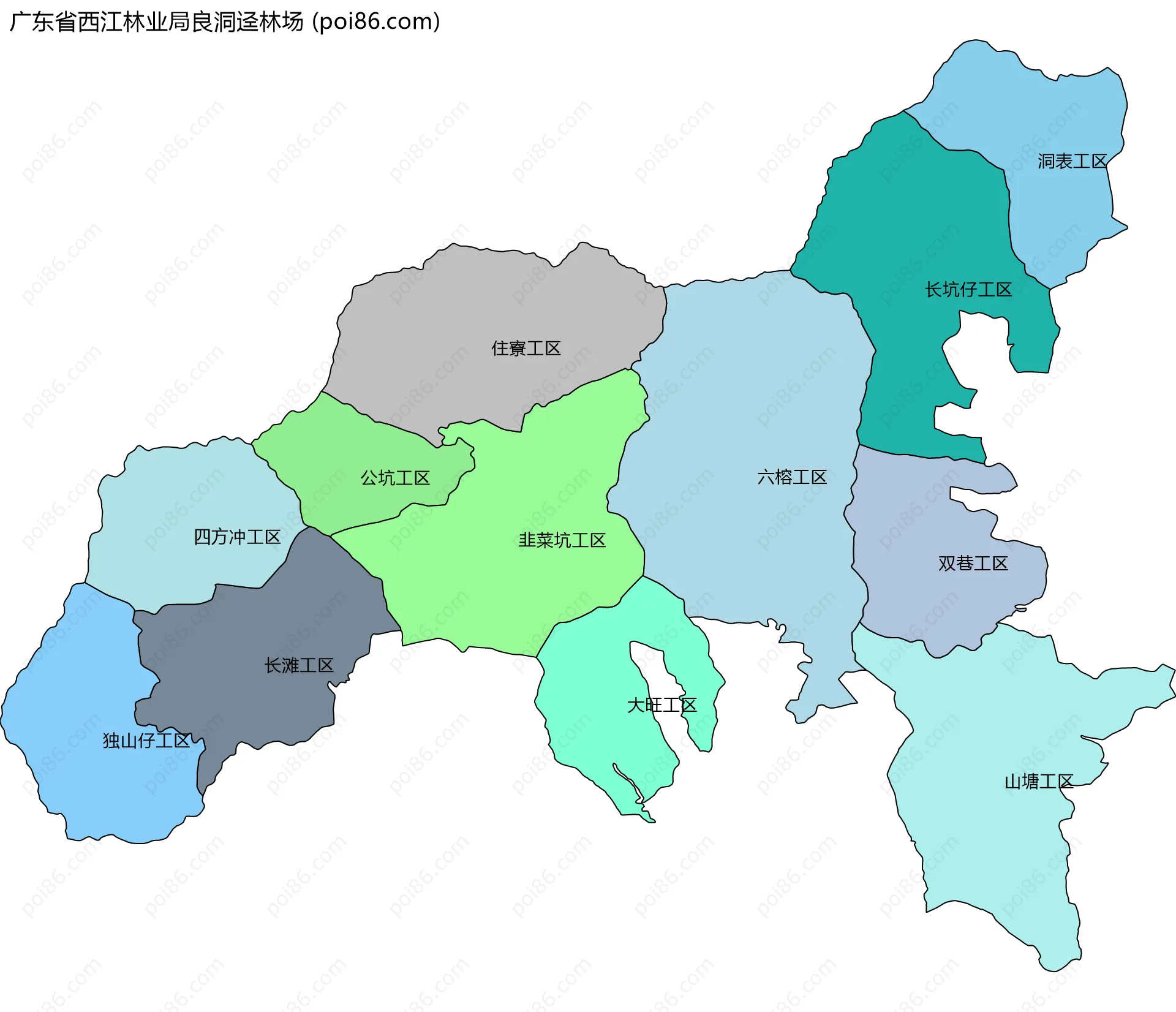 广东省西江林业局良洞迳林场边界地图(五级行政区划)