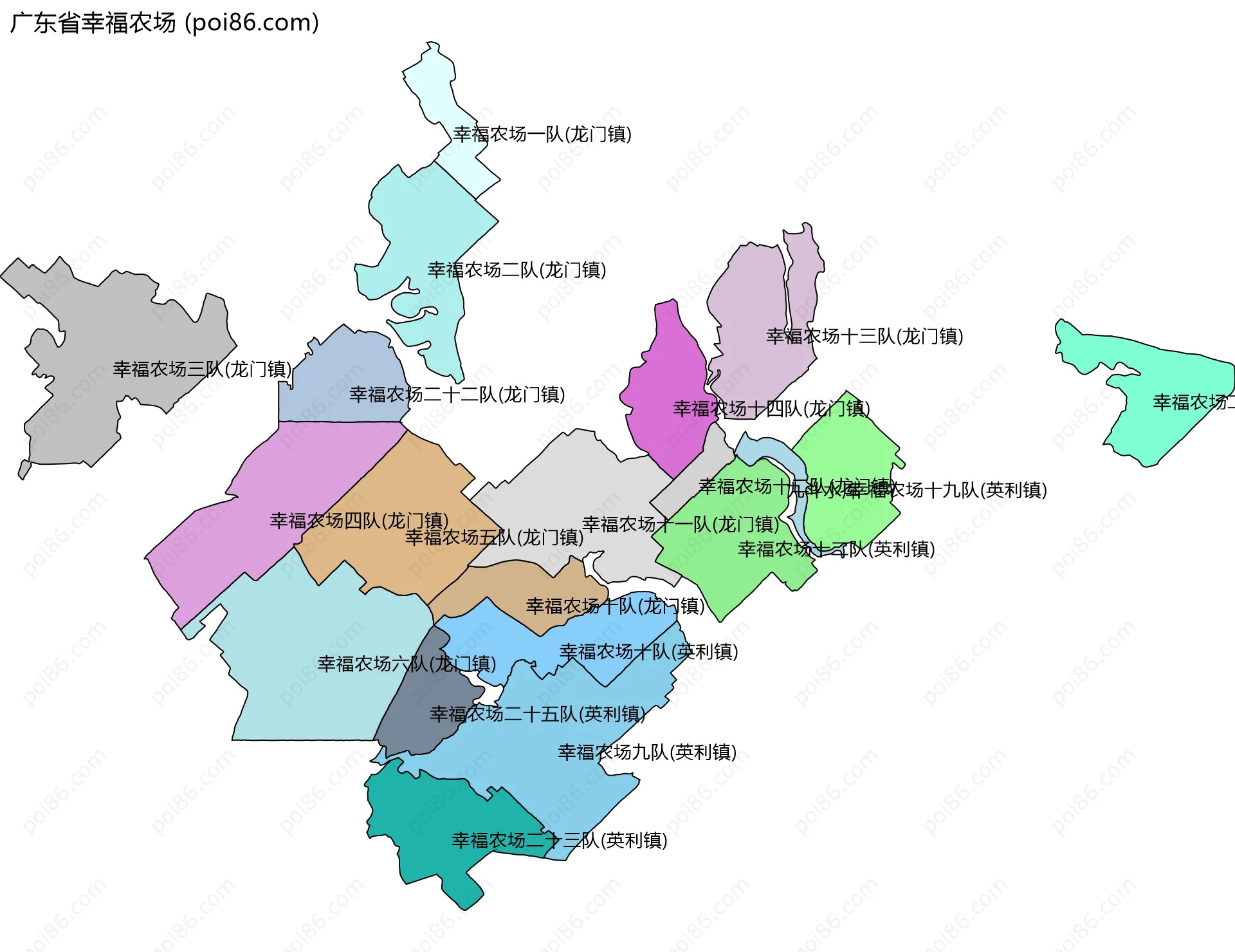 广东省幸福农场边界地图(五级行政区划)