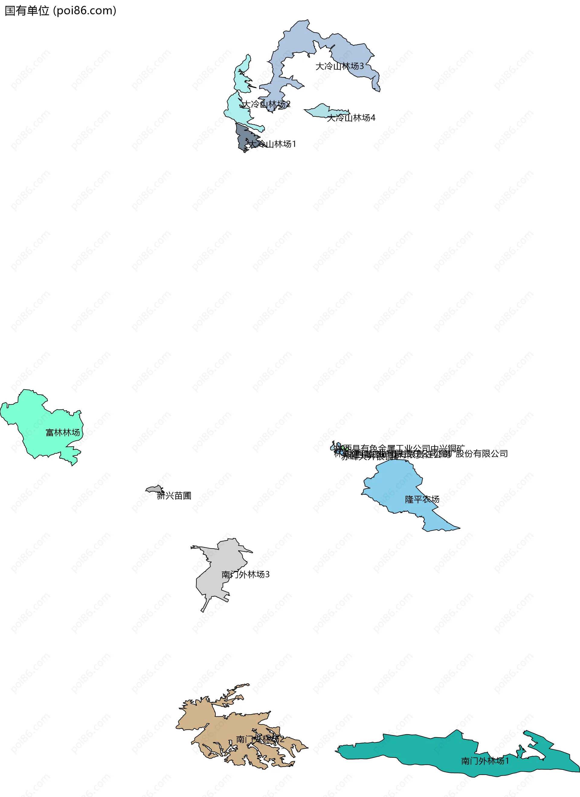 国有单位边界地图(五级行政区划)