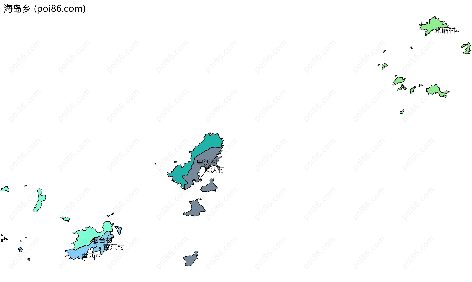 海岛乡边界地图(五级行政区划)