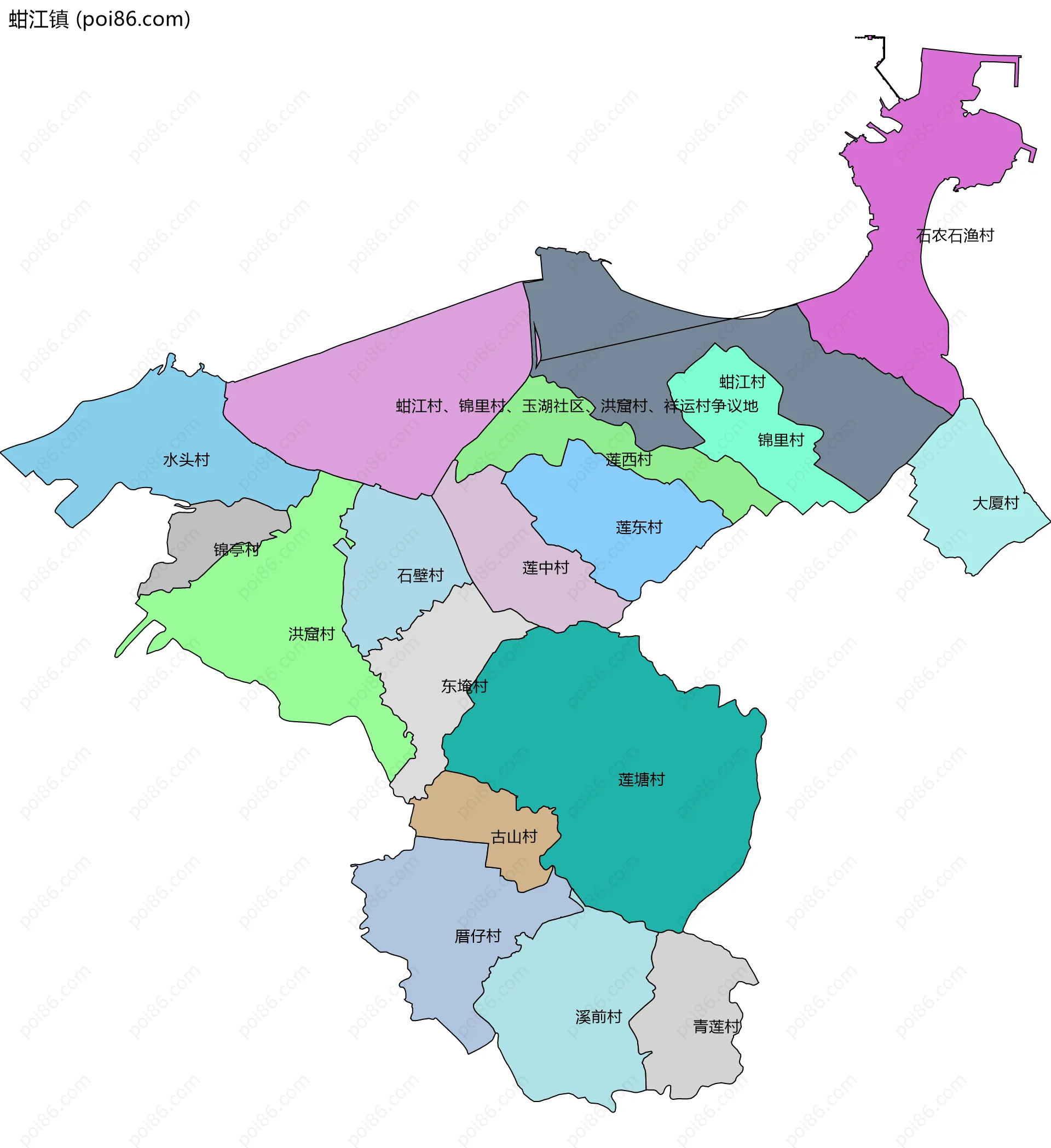 蚶江镇边界地图(五级行政区划)