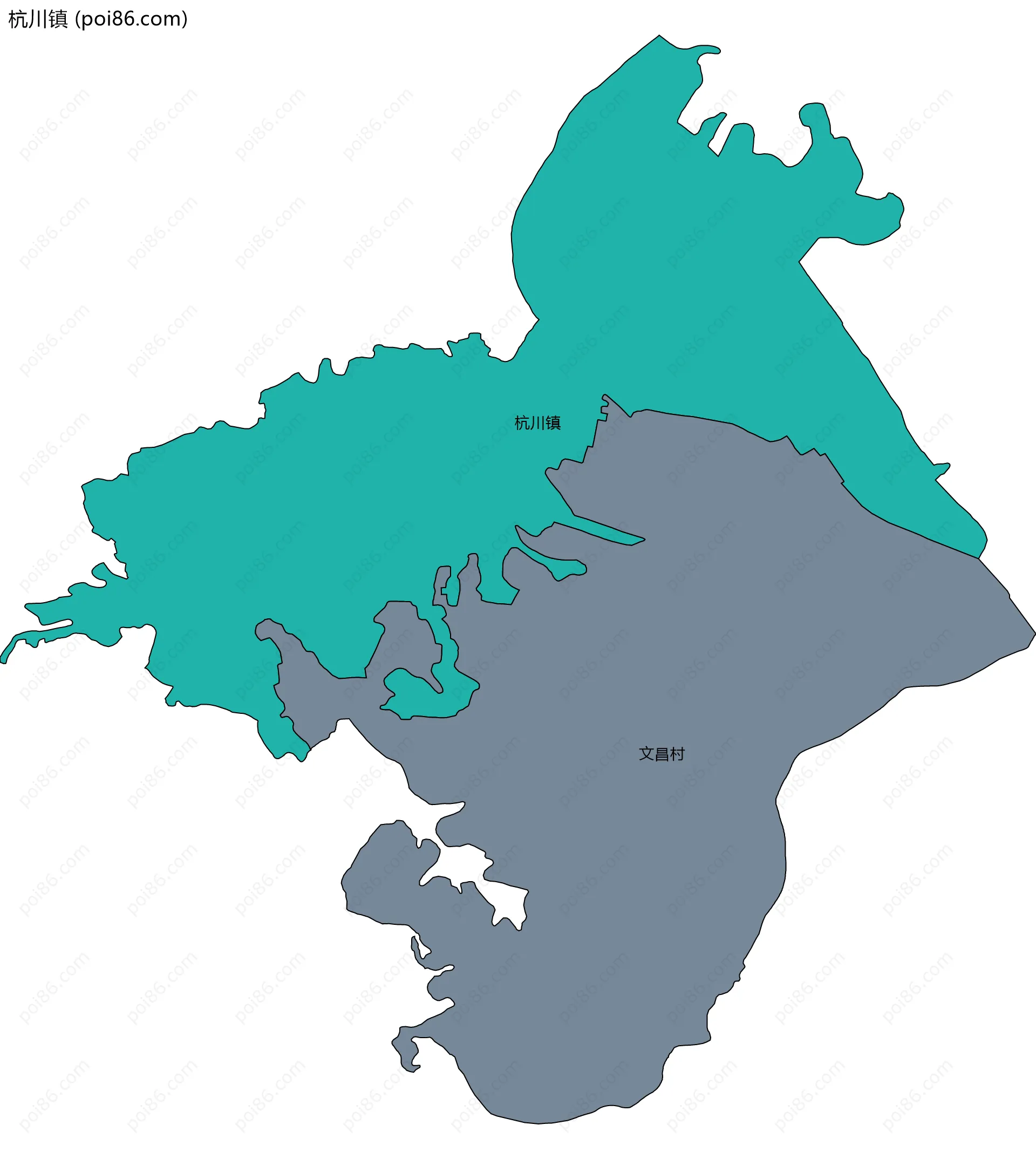 杭川镇边界地图(五级行政区划)