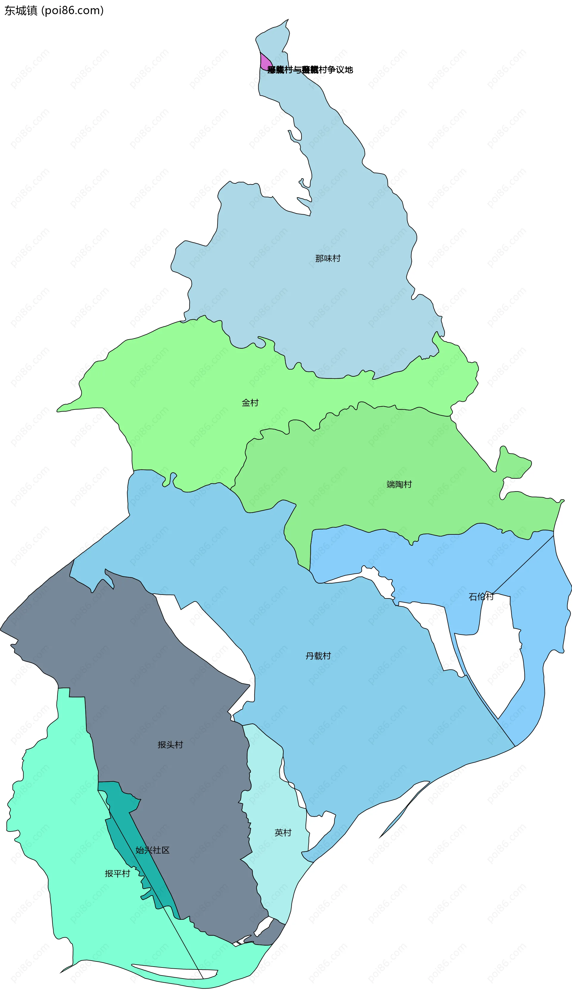 东城镇边界地图(五级行政区划)