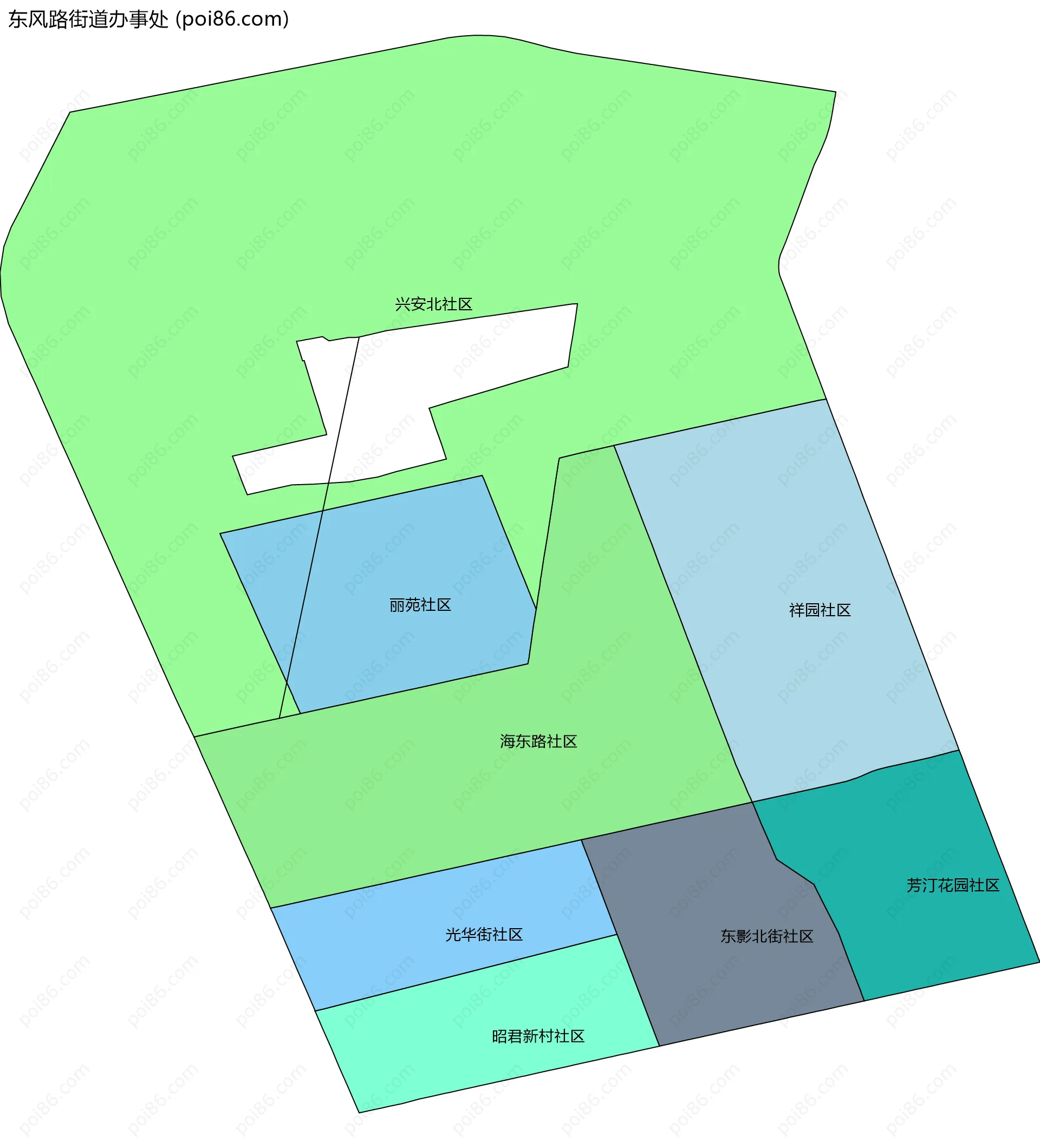 东风路街道办事处边界地图(五级行政区划)