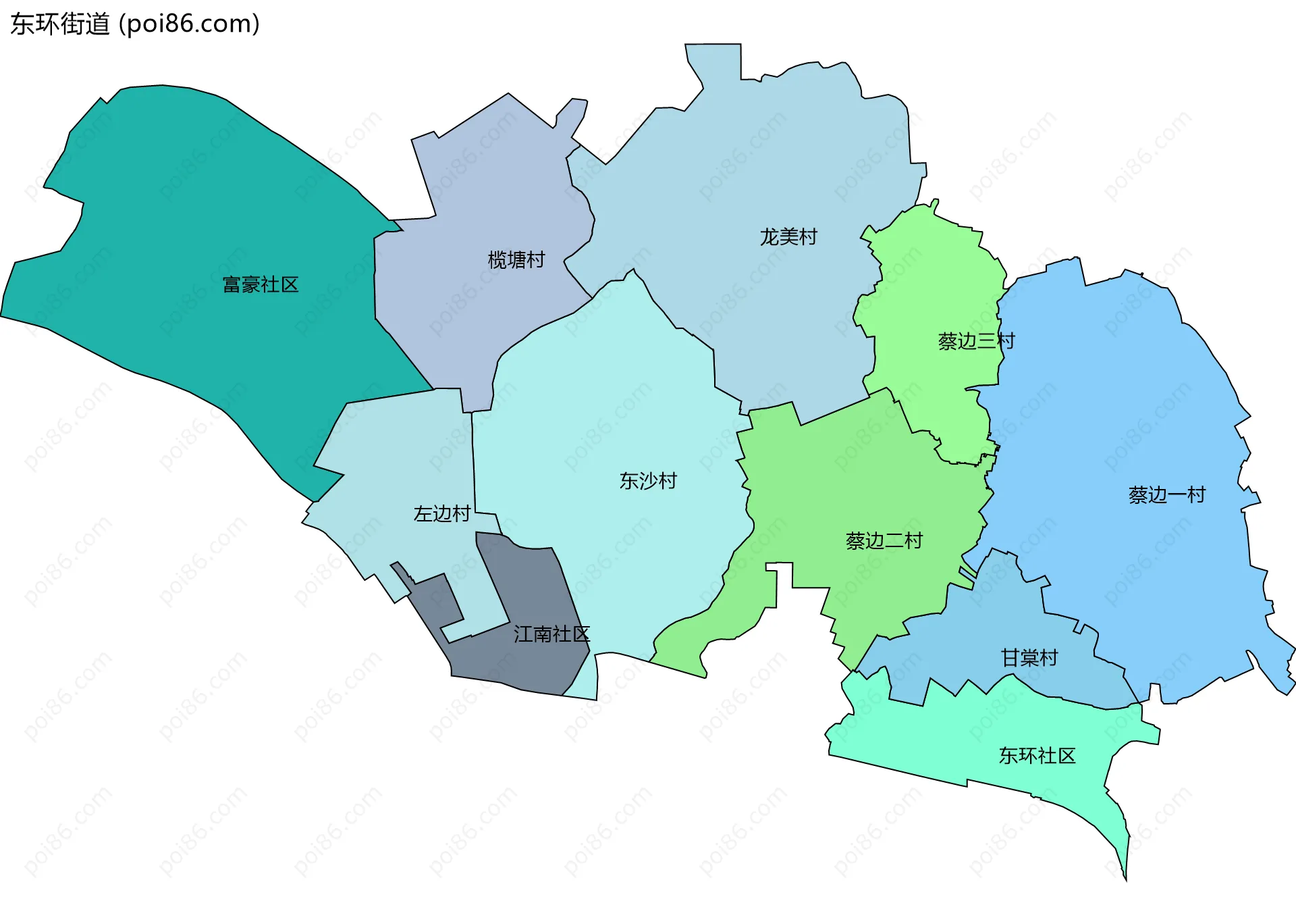 东环街道边界地图(五级行政区划)