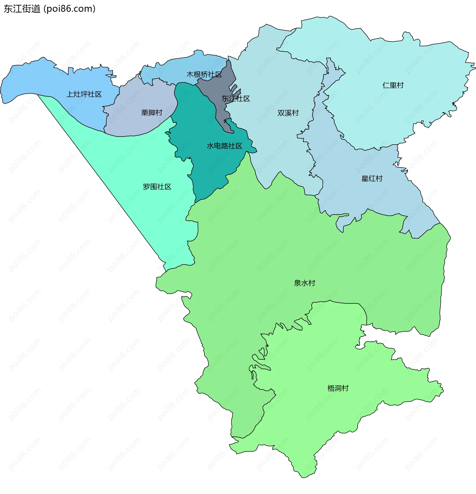 东江街道边界地图(五级行政区划)
