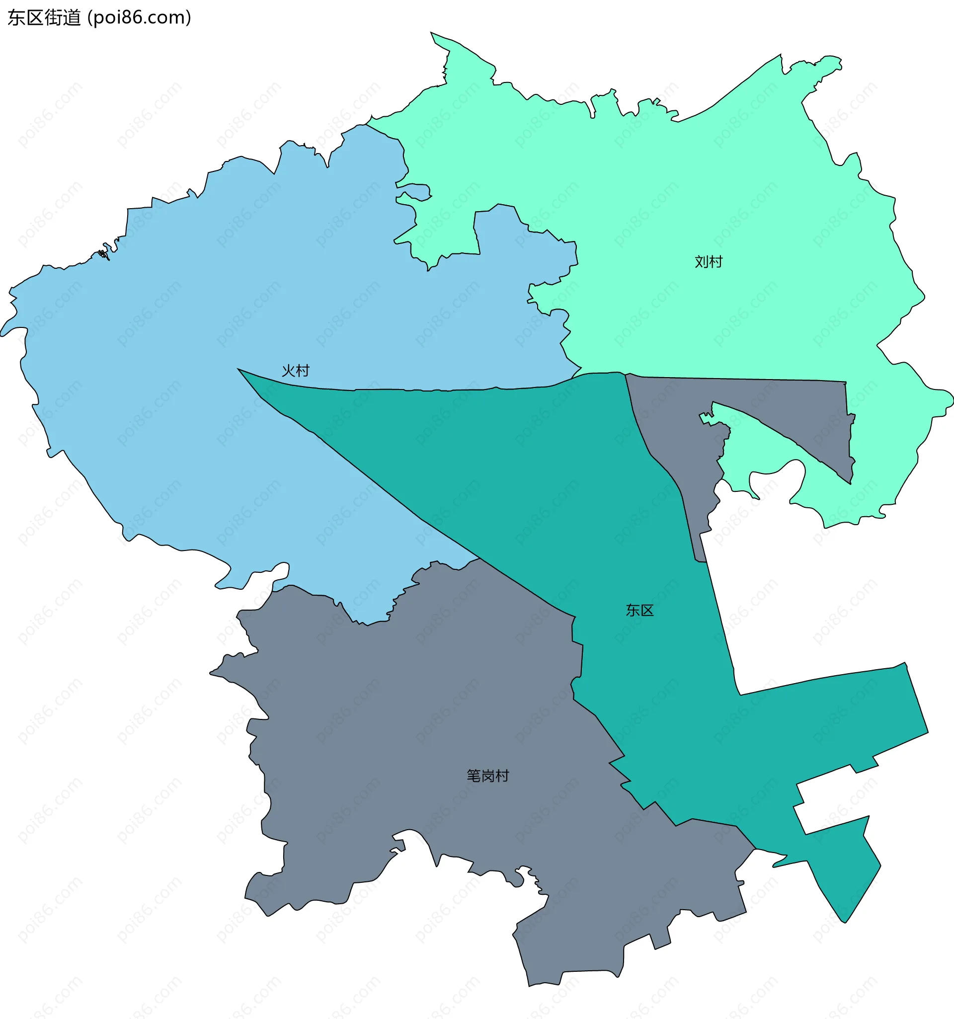 东区街道边界地图(五级行政区划)