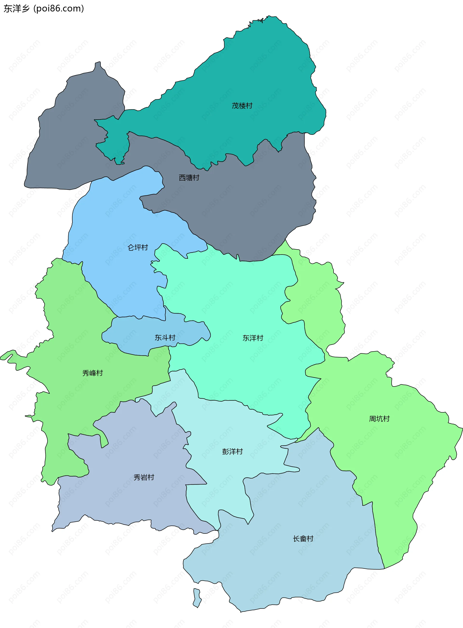 东洋乡边界地图(五级行政区划)