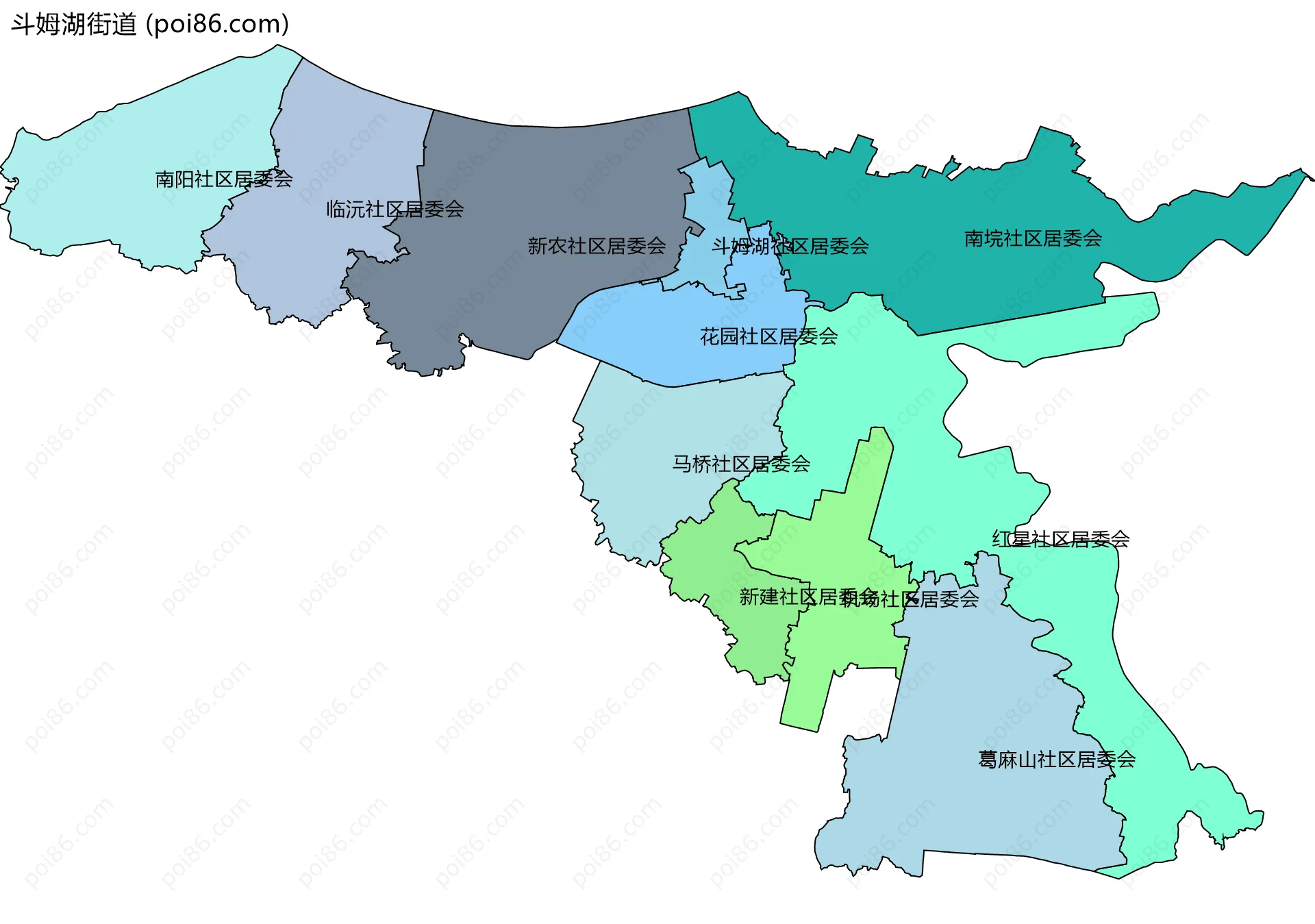 斗姆湖街道边界地图(五级行政区划)