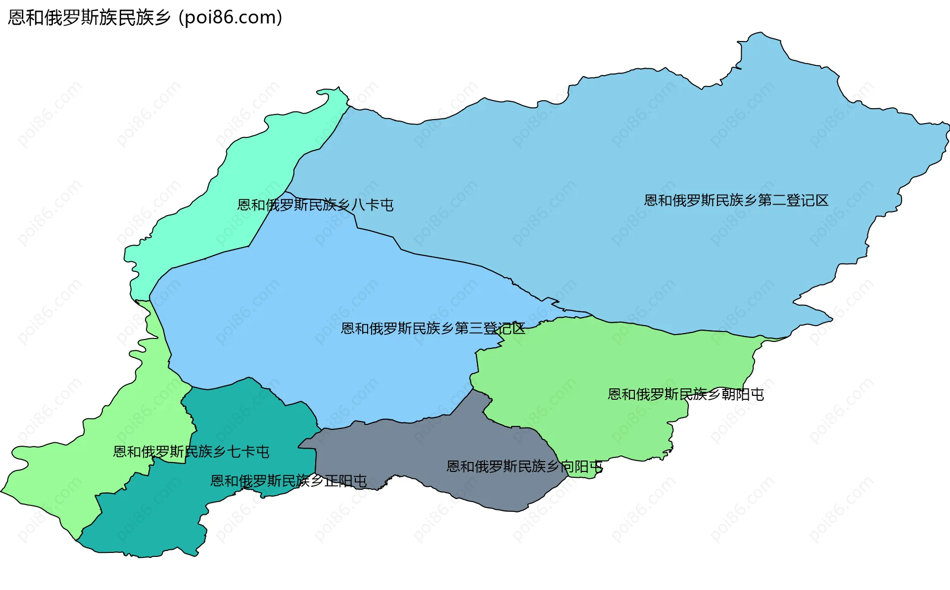 恩和俄罗斯族民族乡边界地图(五级行政区划)