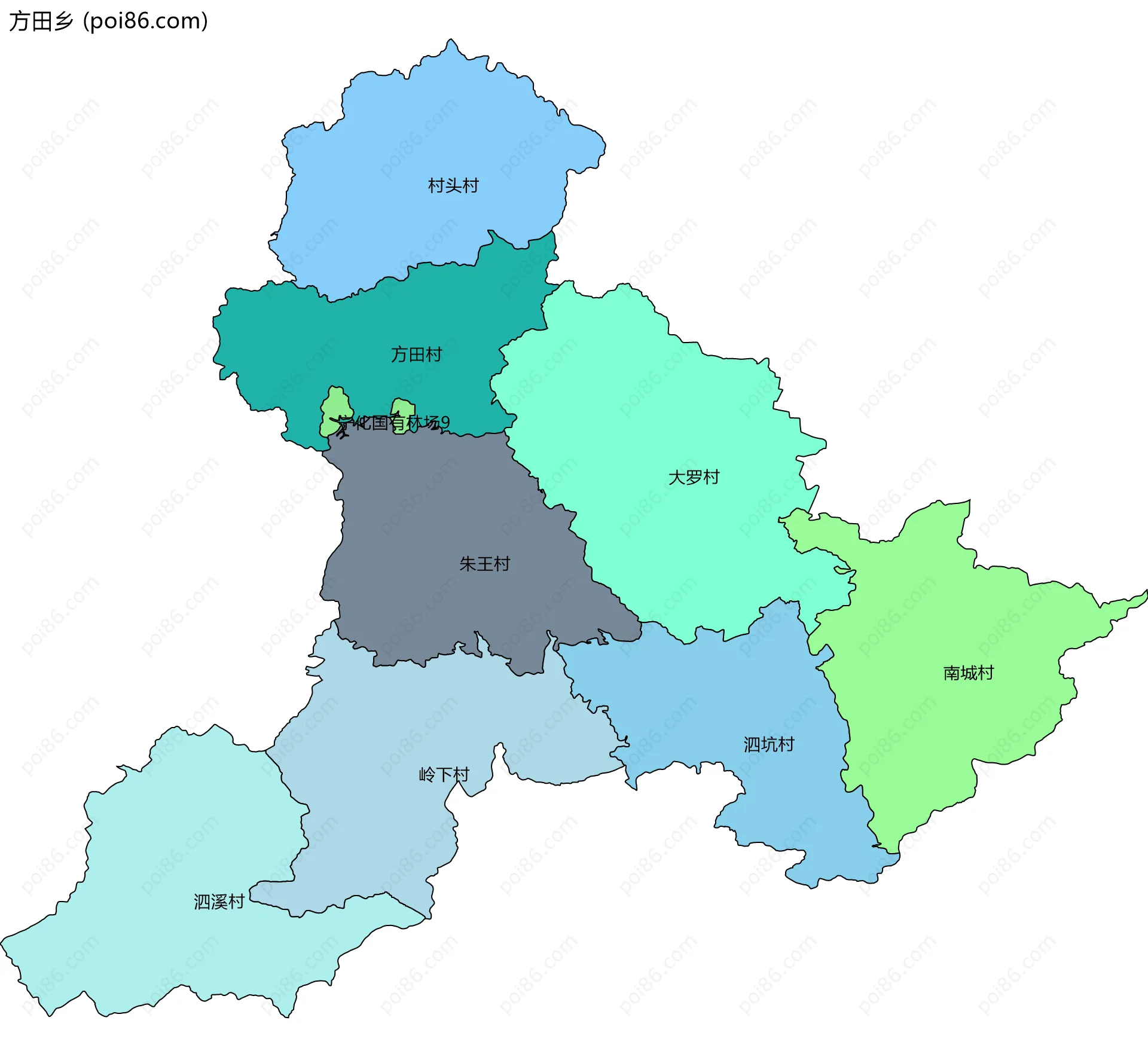 方田乡边界地图(五级行政区划)