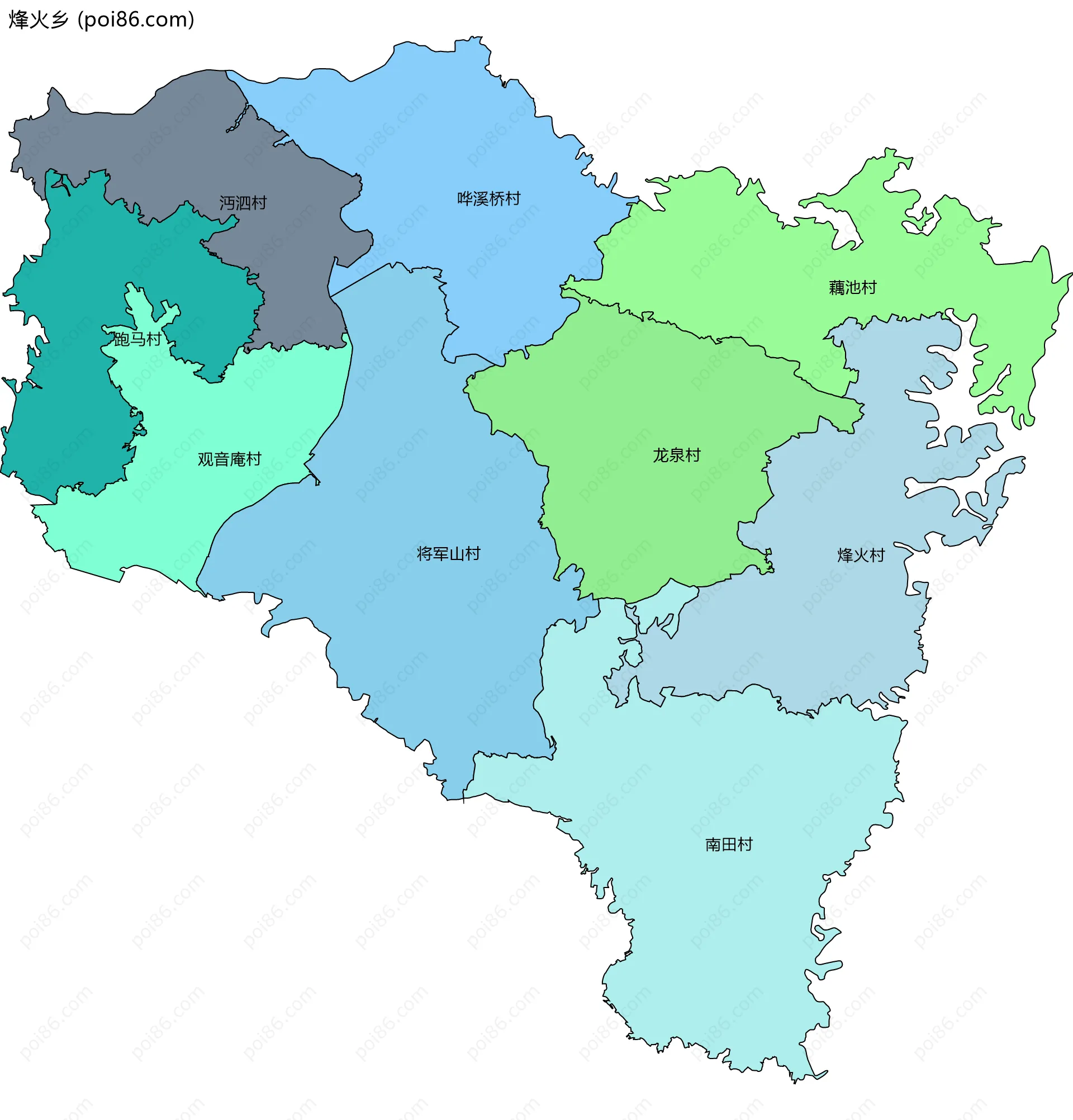 烽火乡边界地图(五级行政区划)