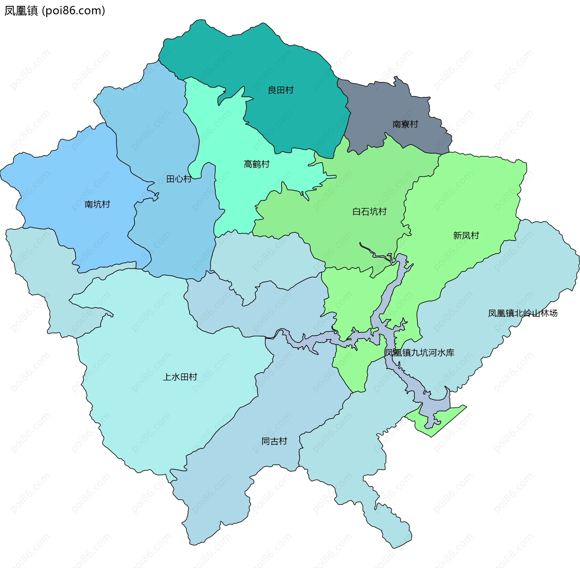 凤凰镇边界地图(五级行政区划)