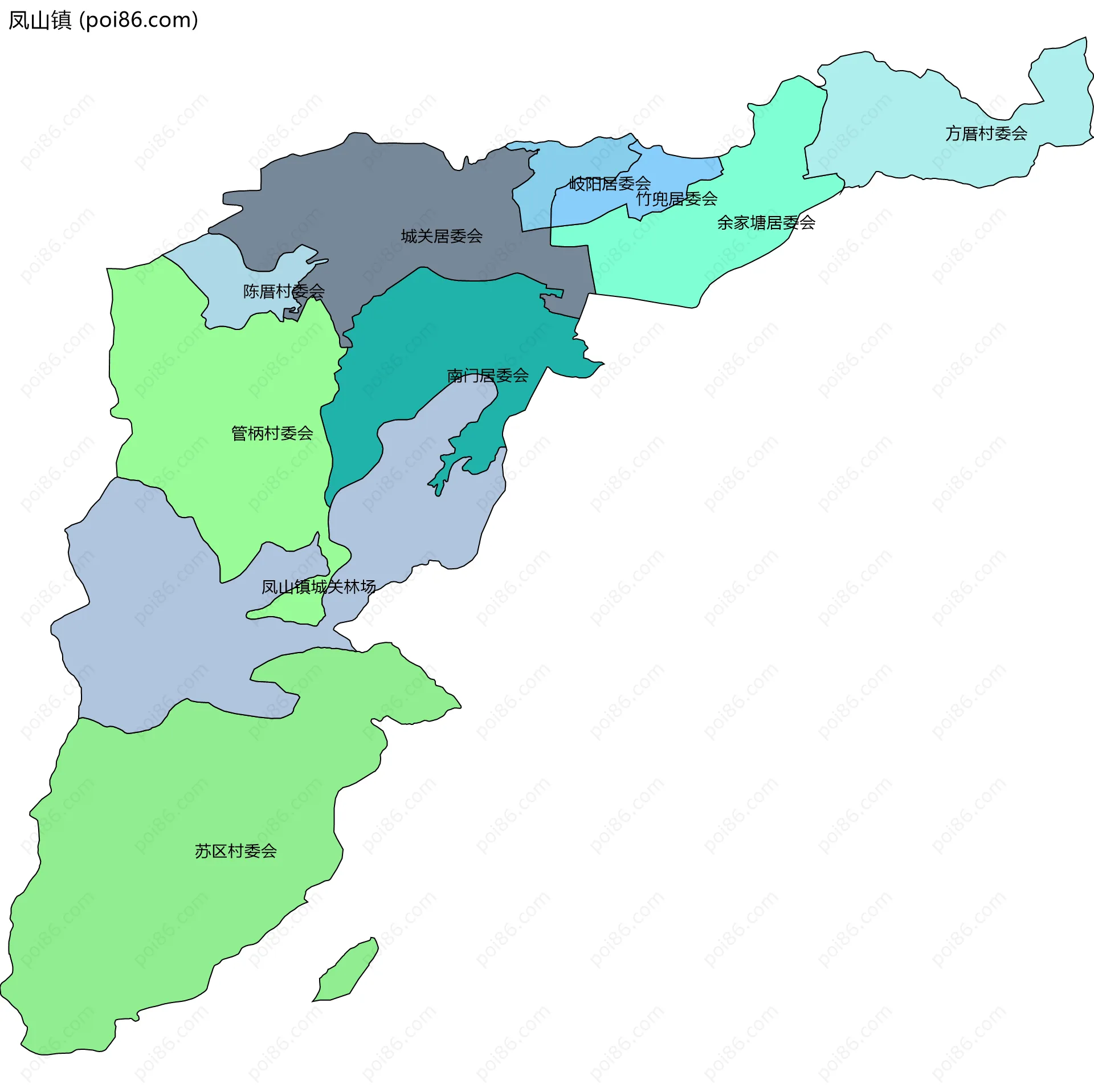 凤山镇边界地图(五级行政区划)